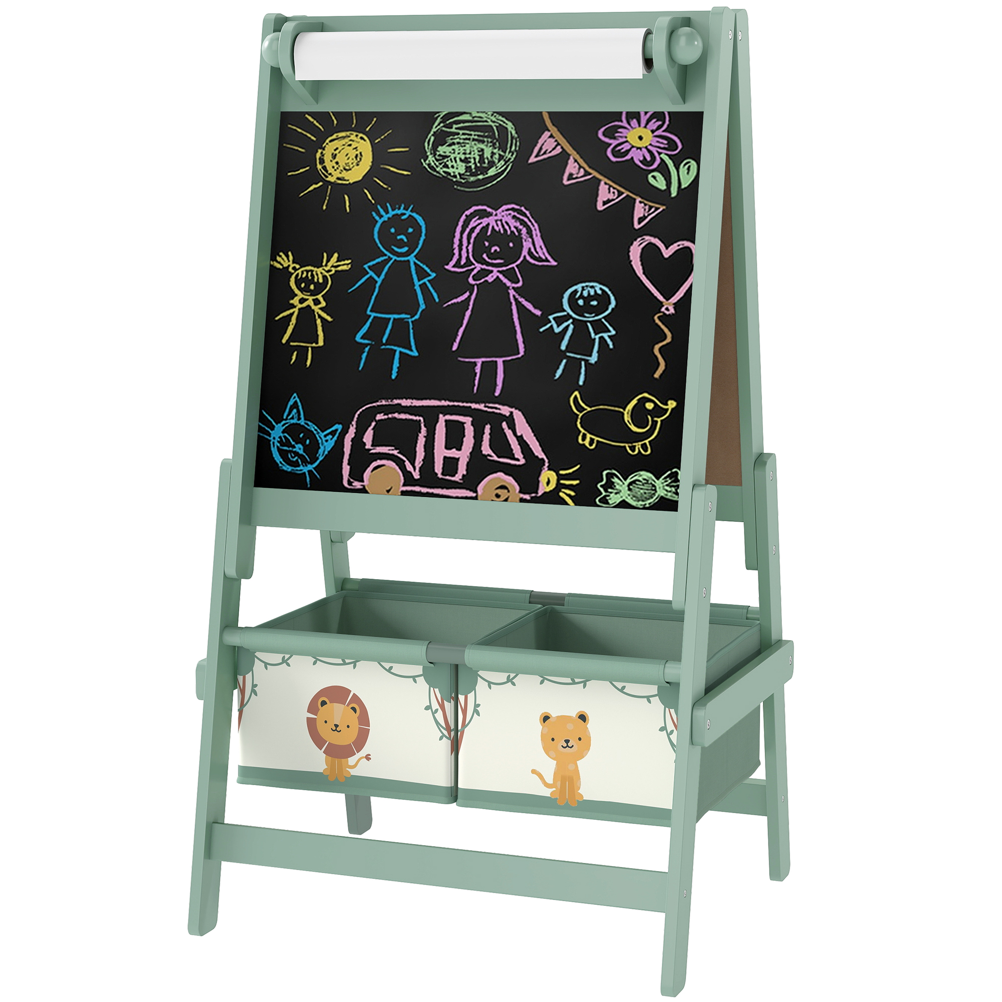 Descripción general del caballete infantil verde 3 en 1