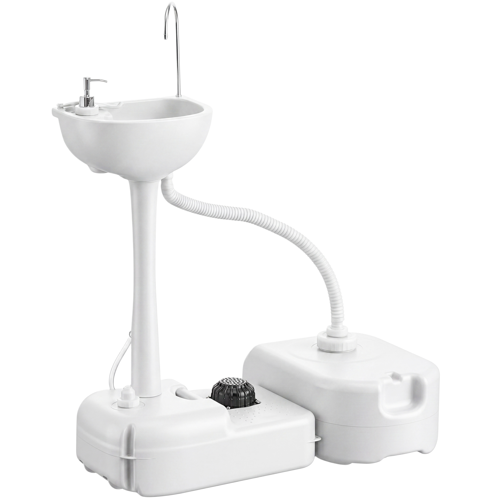 Portable Camping Sink, Handwashing Station Basin with 4.5 Gal (17 L) Tank, 6.3 Gal (24 L) Recovery Tank, Rolling Wheels & Soap Dispenser for RV, Outdoor Events, Gatherings, HDPE, White