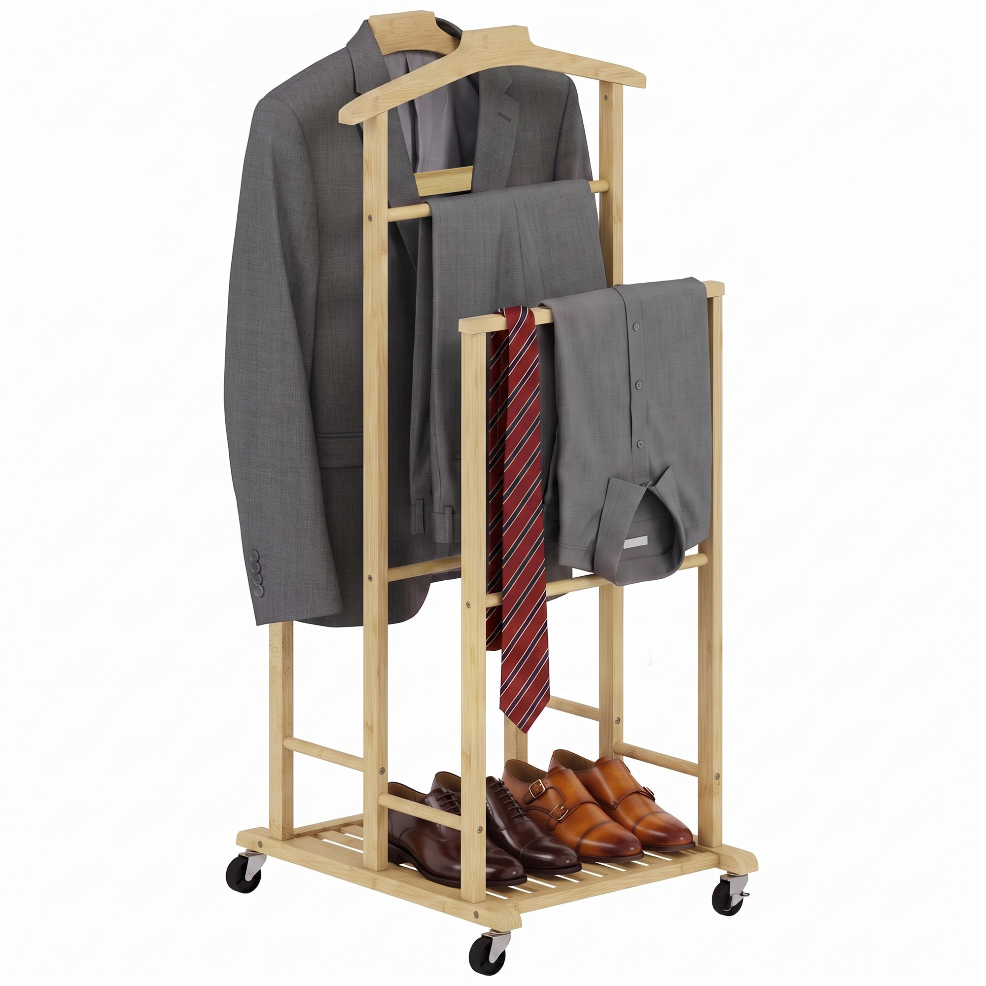 Portant à vêtements en bambou sur roulettes