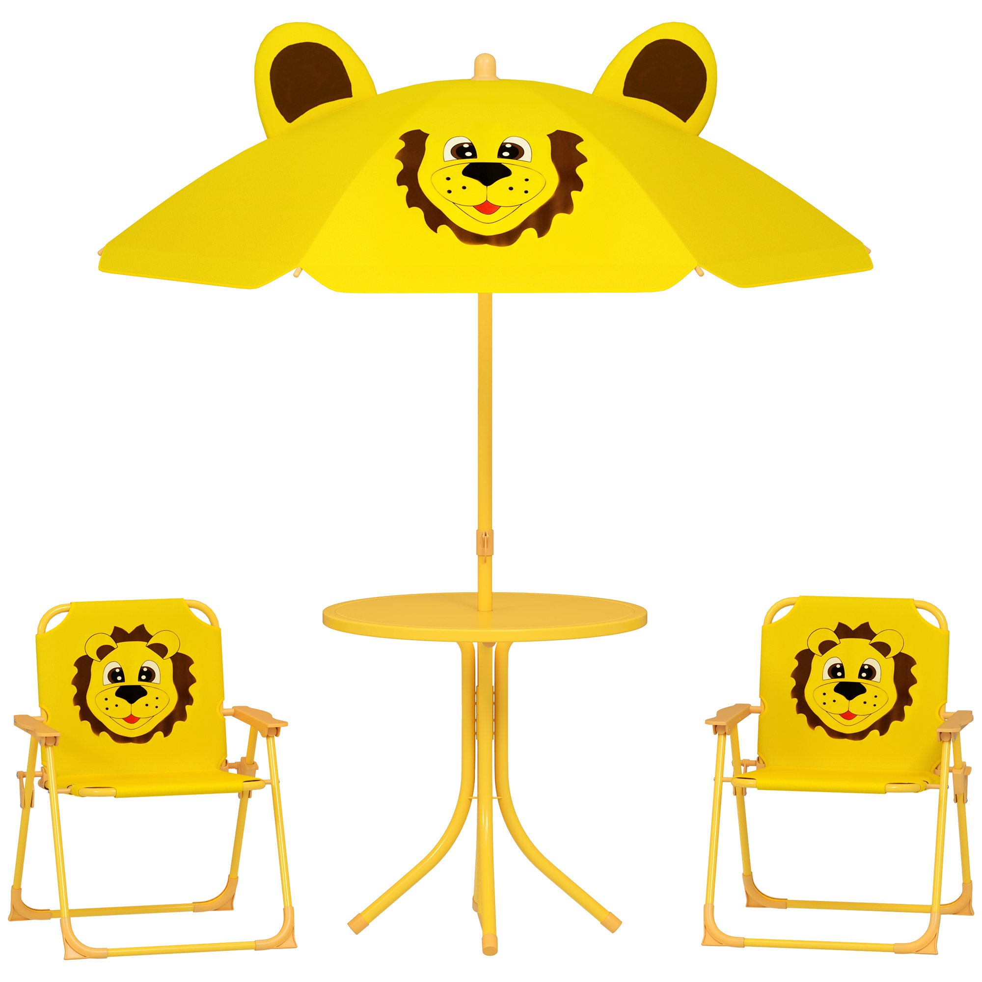 Set de Jardin Enfant 4 Pièces avec Parasol, Table Ronde et 2 Chaises Pliantes, D