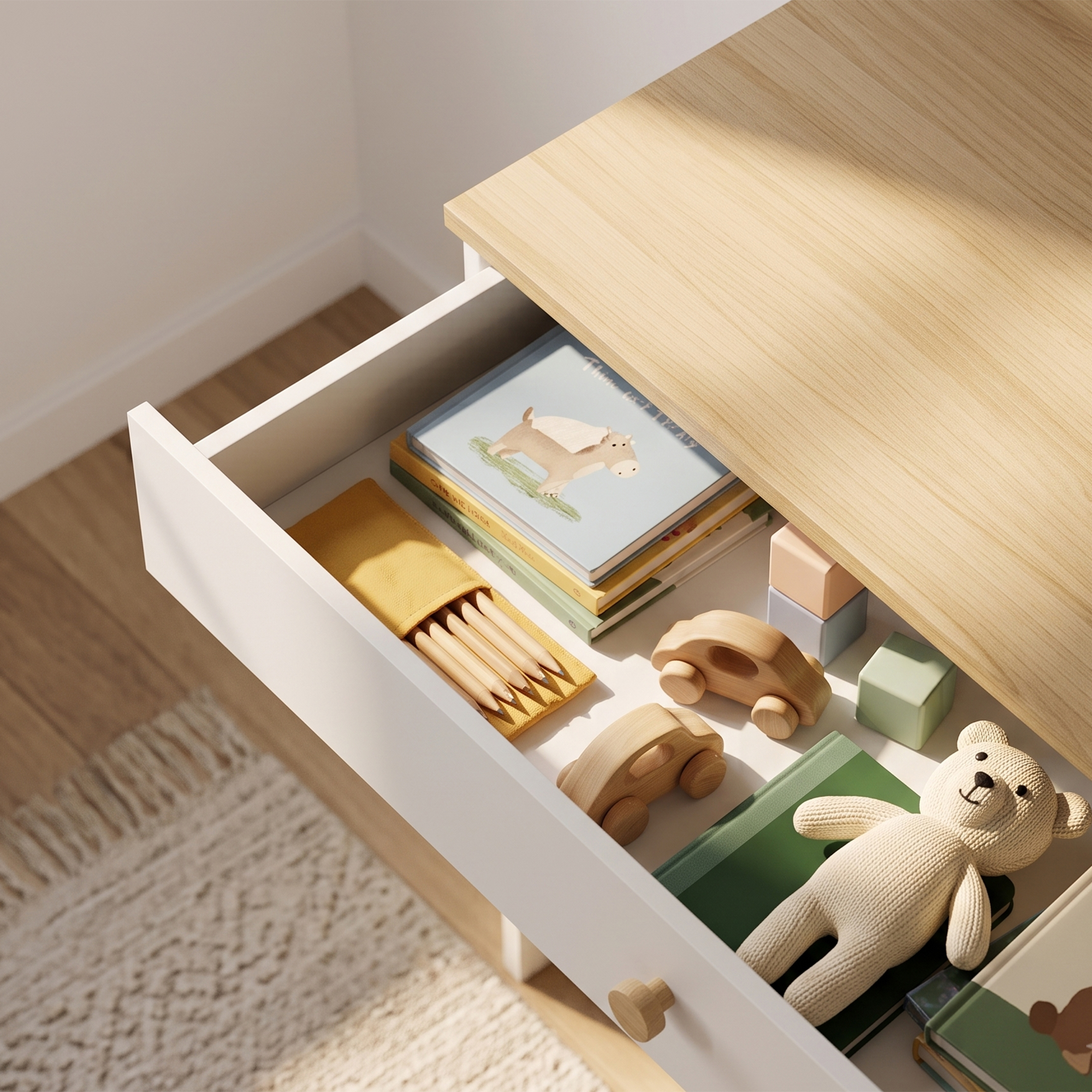 Bureau Enfant avec Étagère et Tiroir Profond, Table d'Apprentissage 80x50x100 cm