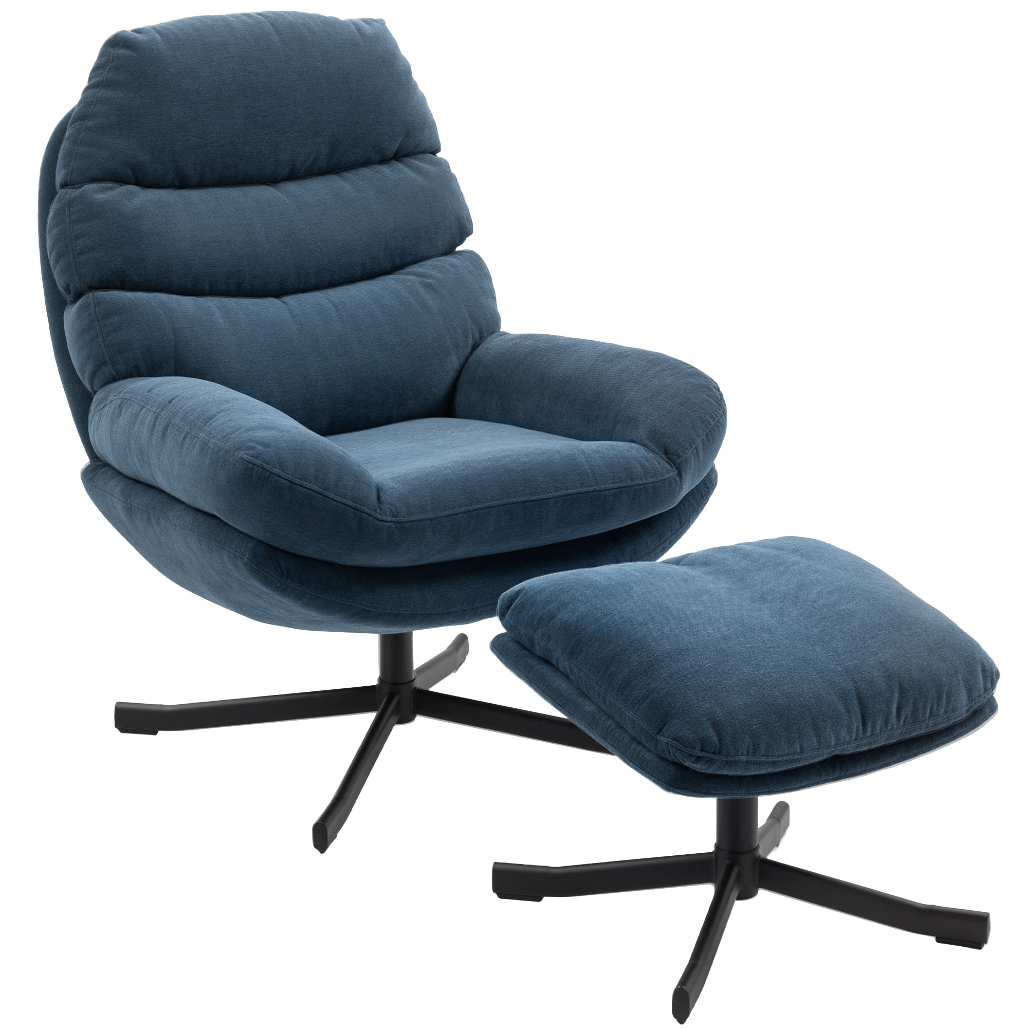 Fauteuil relax avec pouf chenille bleu