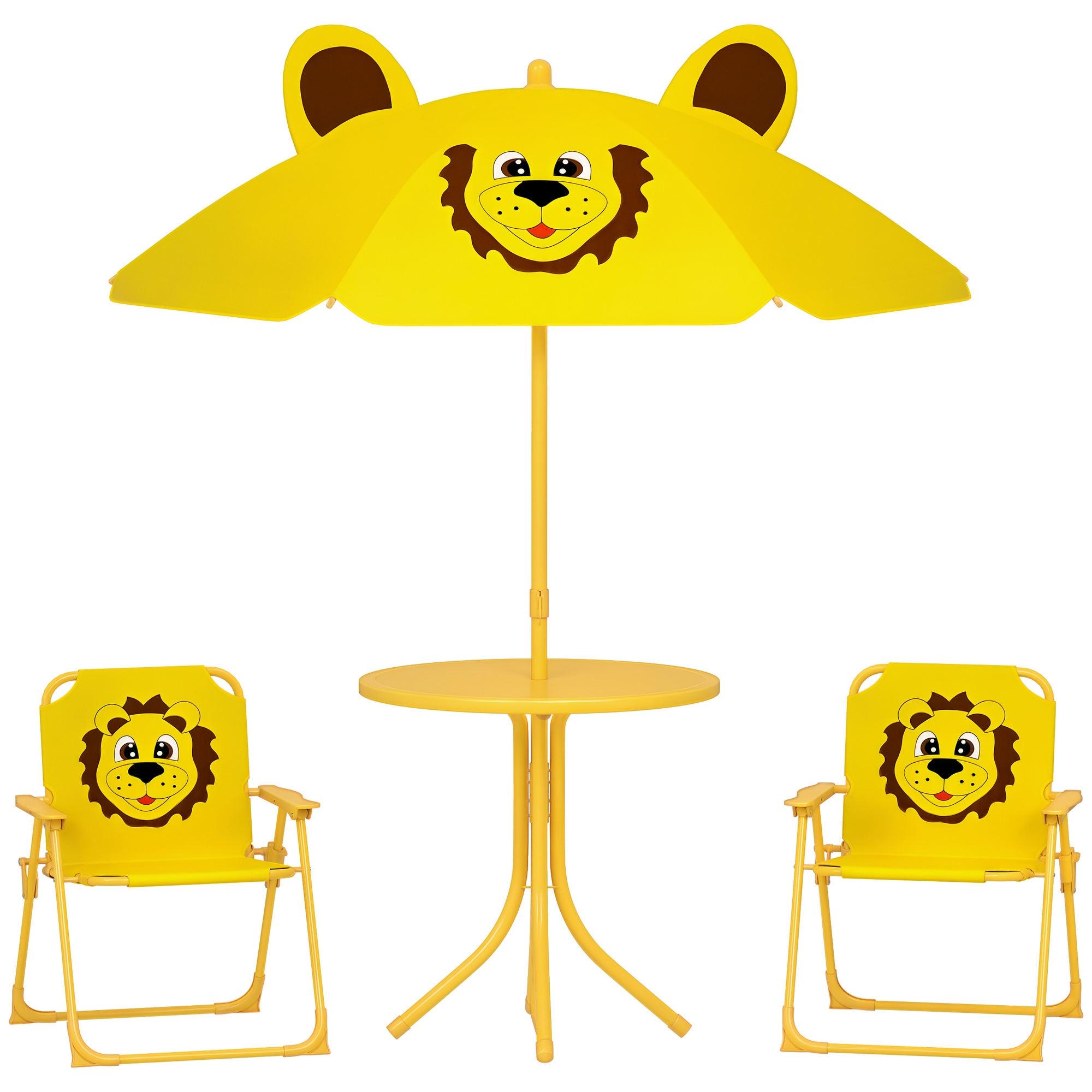 Set de Jardin Enfant 4 Pièces avec Parasol, Table Ronde et 2 Chaises Pliantes, D