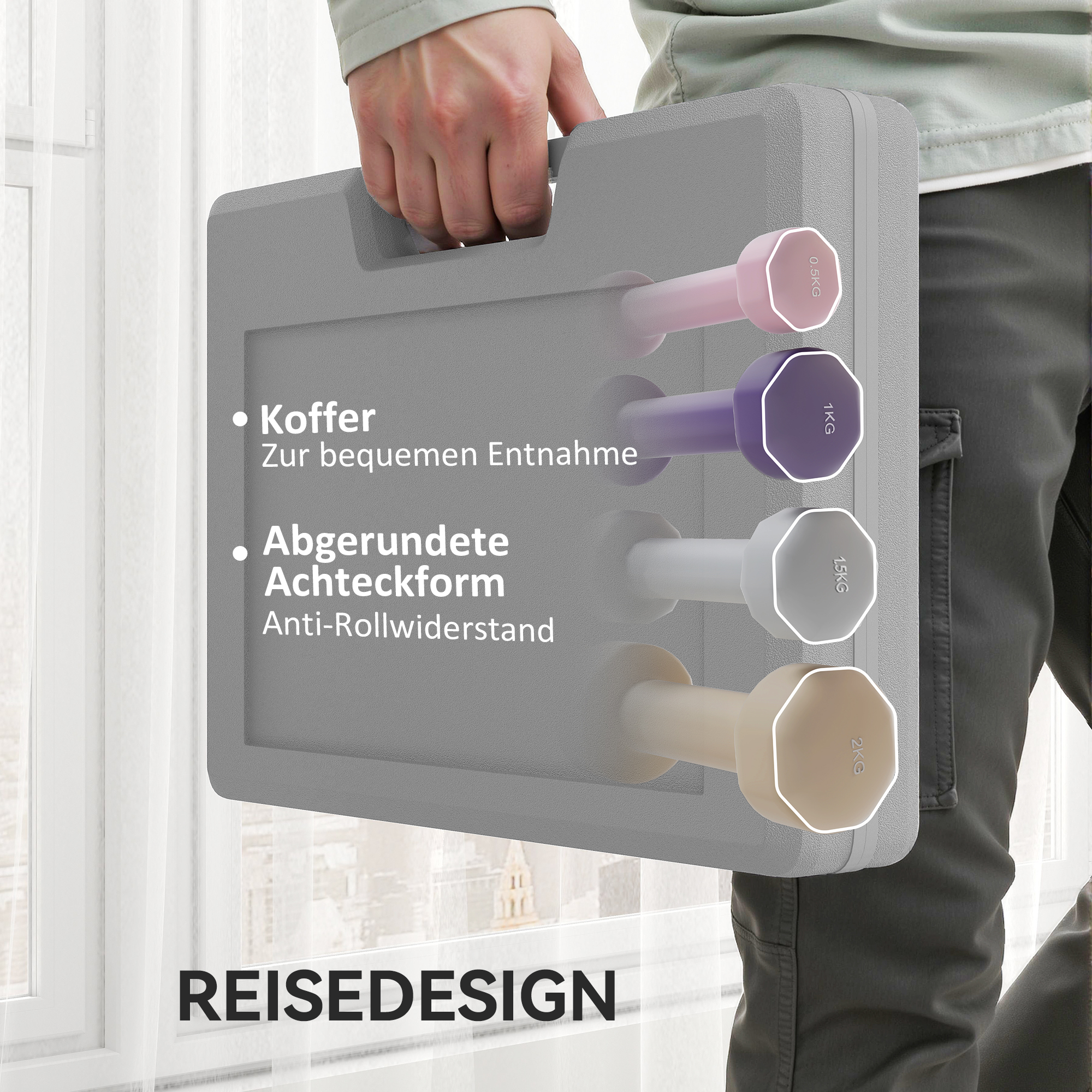 Hantelset 4 Paar 0,5kg-10kg Hanteln Mit Koffer, Hantel-Set Aus Gusseisen, Hexagon_desvips.com