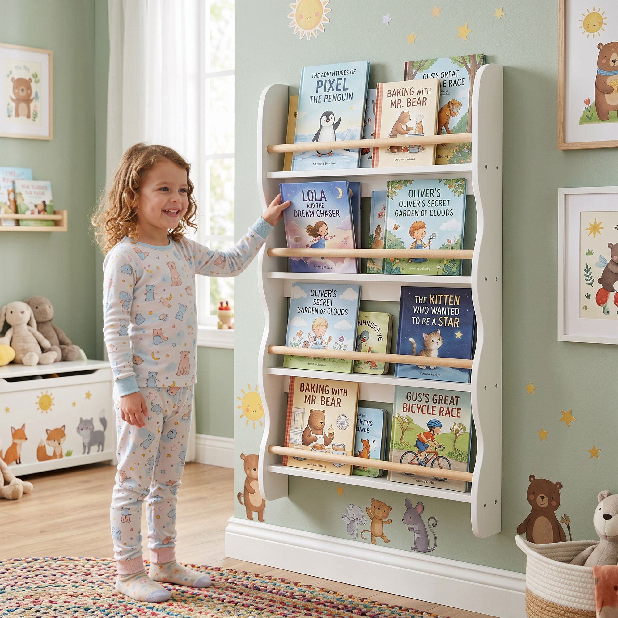 Bibliothèque Murale Enfant 4 Niveaux, Étagère Mince 10 cm de Profondeur, 60x10x9