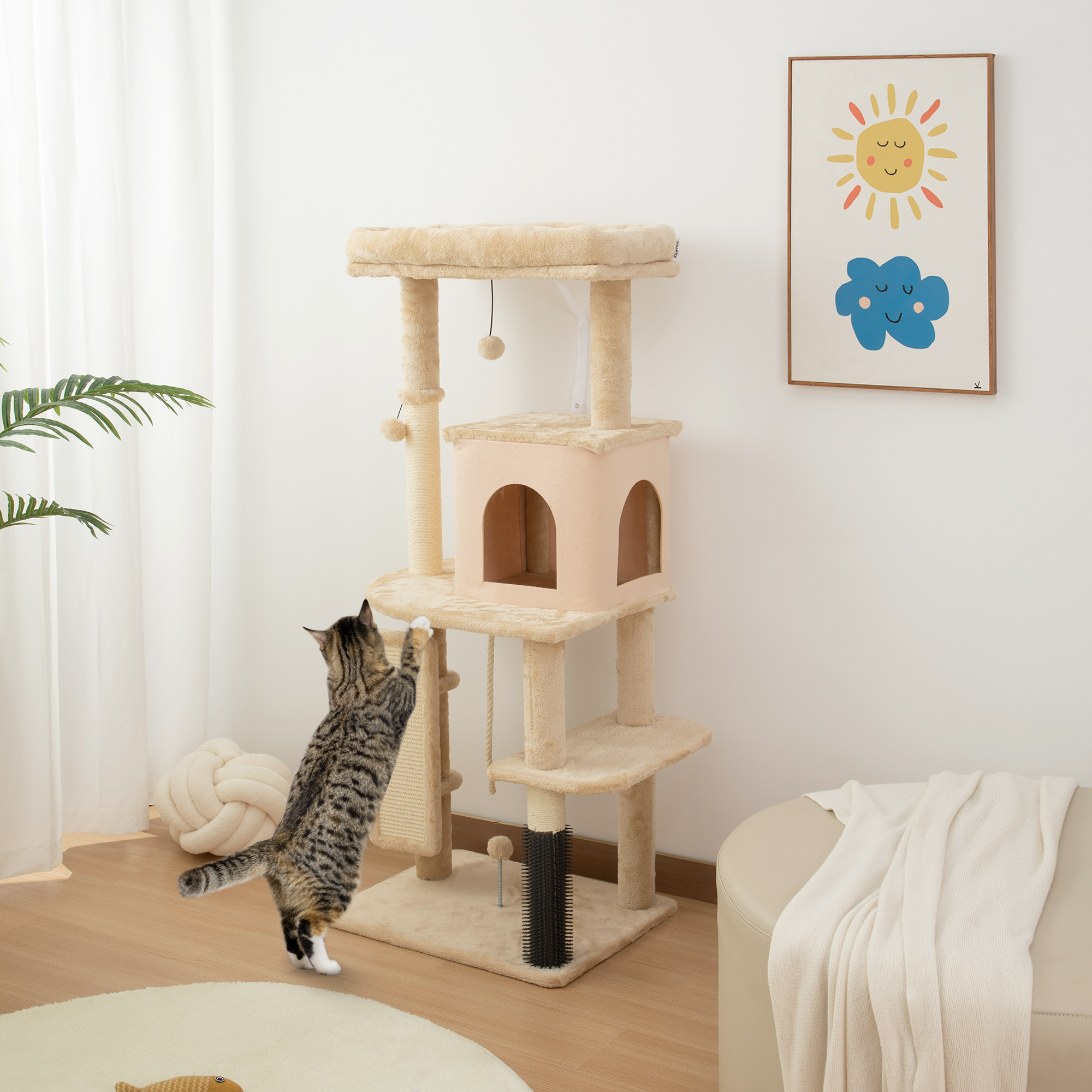 Arbre À Chat Avec Plateformes Et Poteaux À Griffer Beige_voghion.com