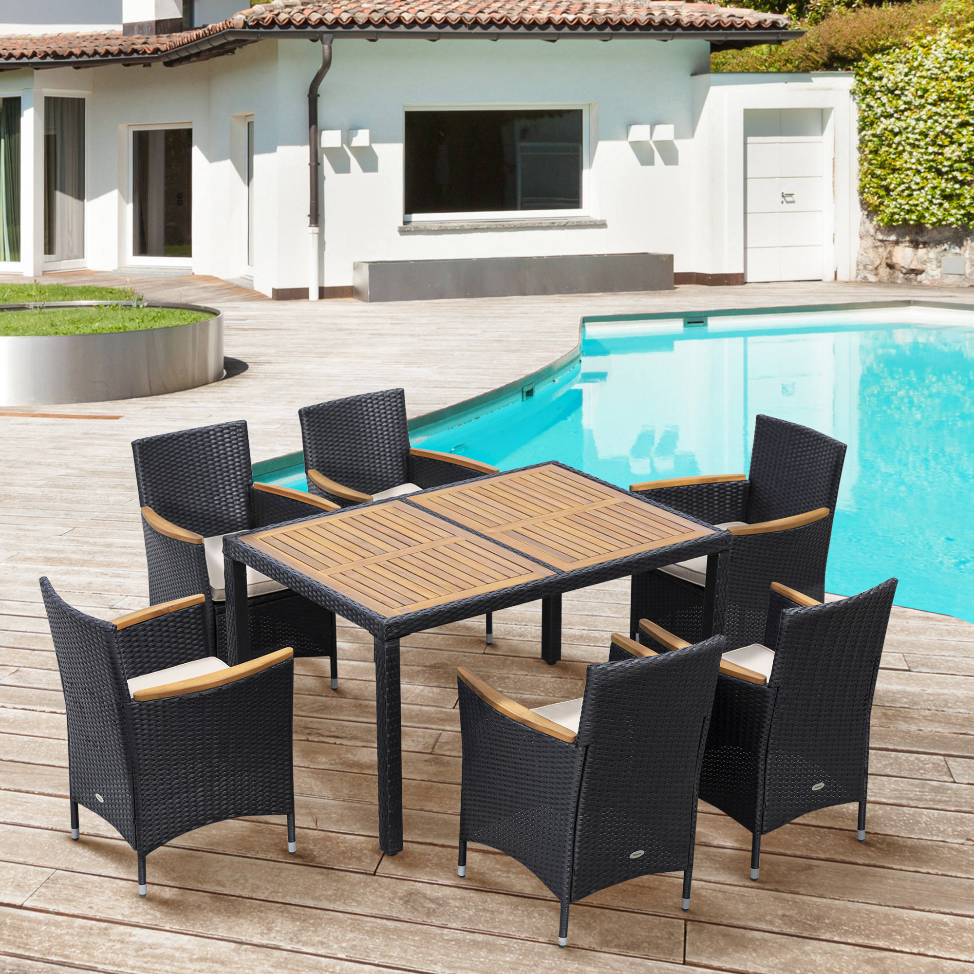 dettaglio legno di acacia e rattan