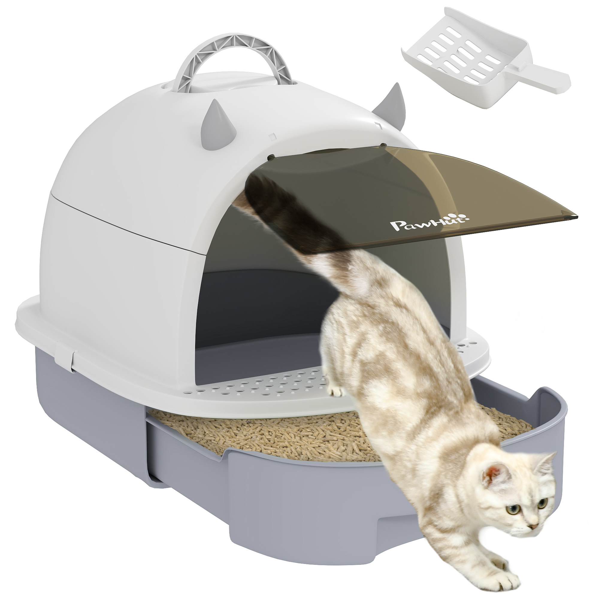 Covered Cat Litter Box with Lid, Scoop, Deodorizing Bags for Odor Control, Privacy, Easy to Clean, Gray