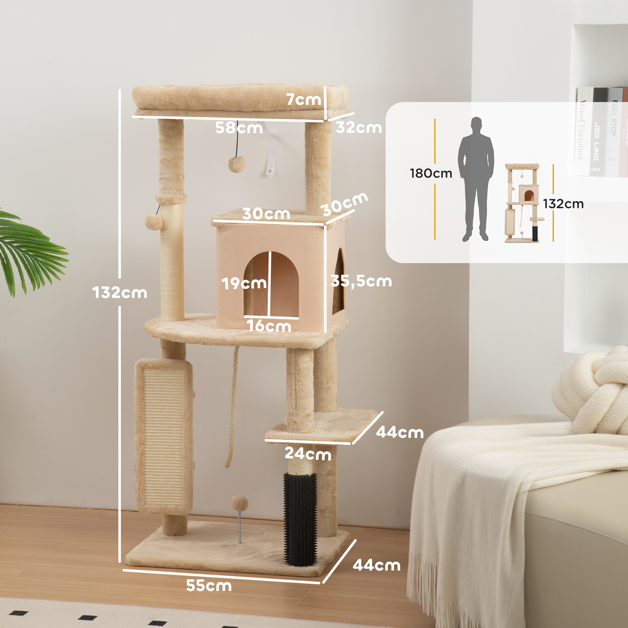 Arbre À Chat Avec Plateformes Et Poteaux À Griffer Beige_voghion.com