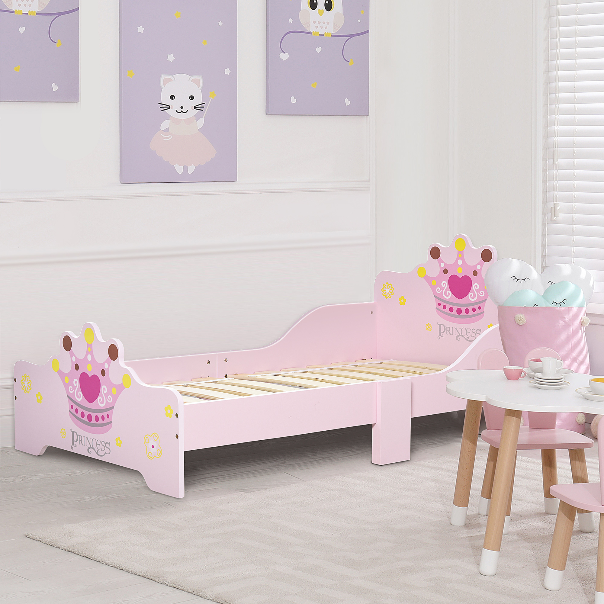 Toddler Crown Pattern Bed For Bedroom Pink_voghion.com