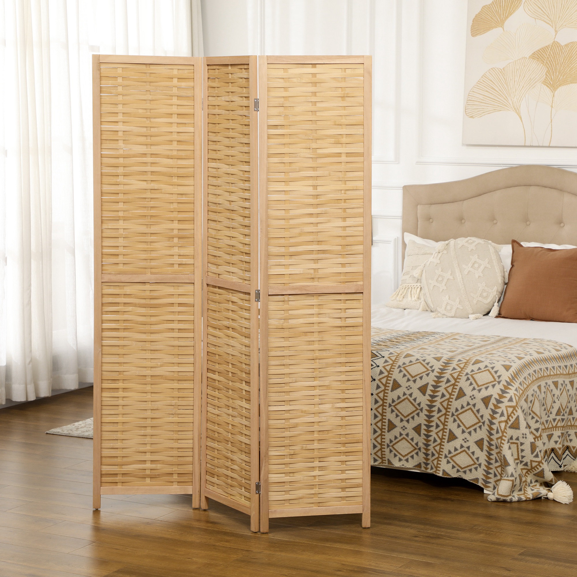 Paravento 3 pannelli in bambù separatore stanze stile rustico_voghion.com