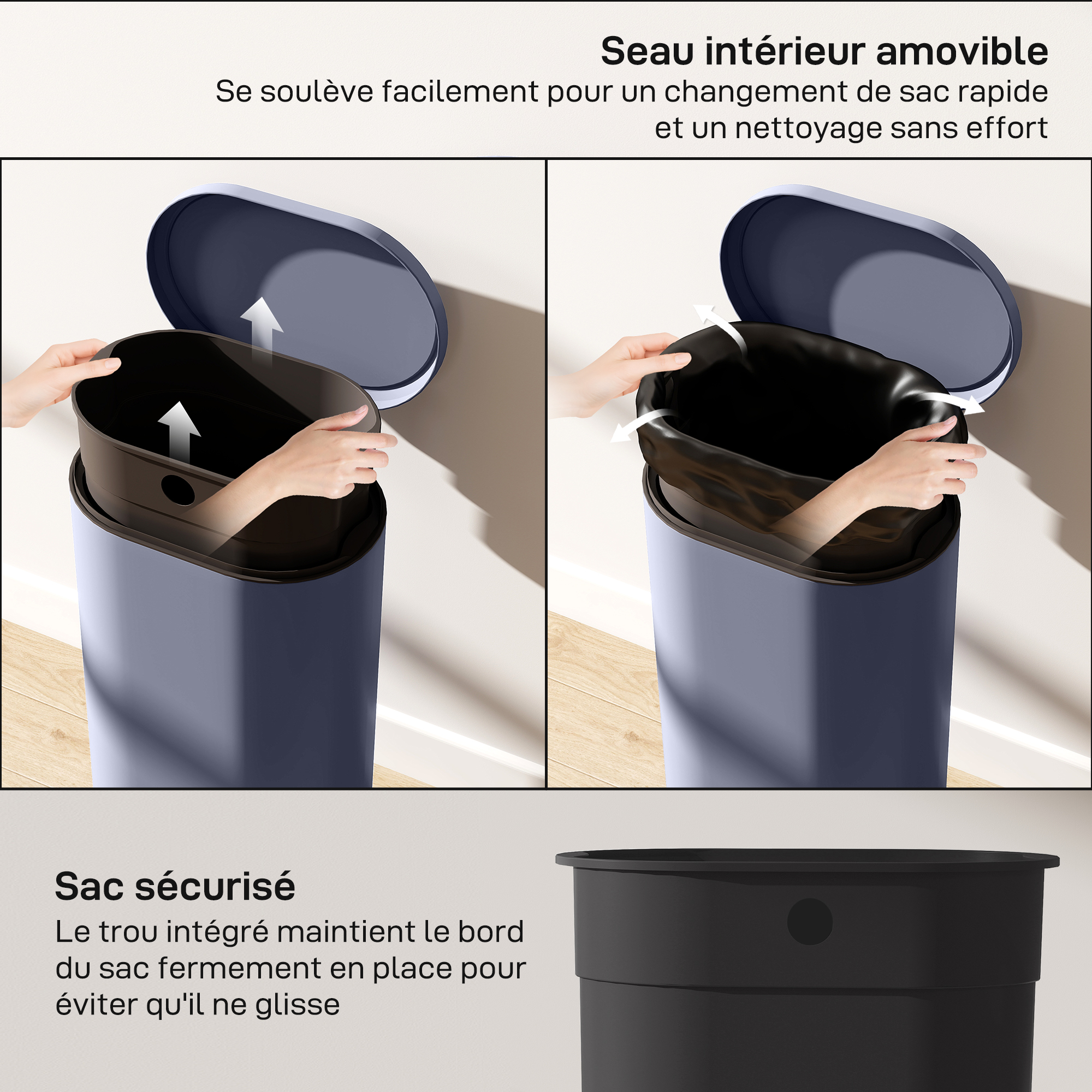 Cubo basura cocina 30L gris