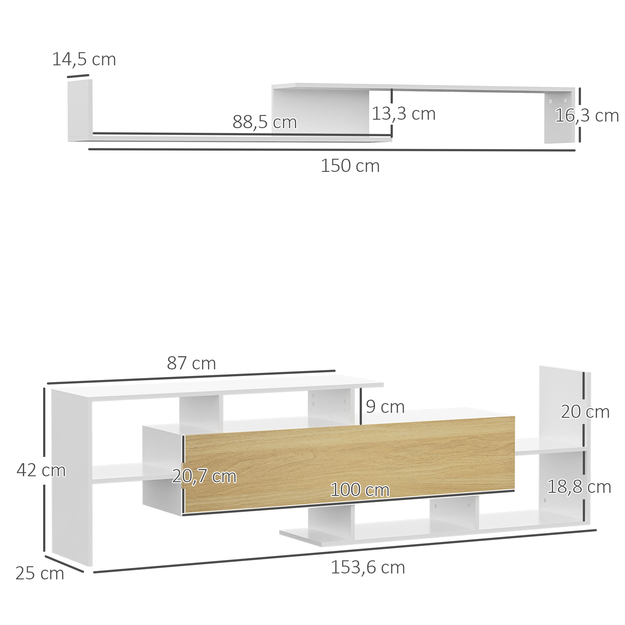 Modern Tv Entertainment Unit With Wall Shelf In White And Natural_voghion.com