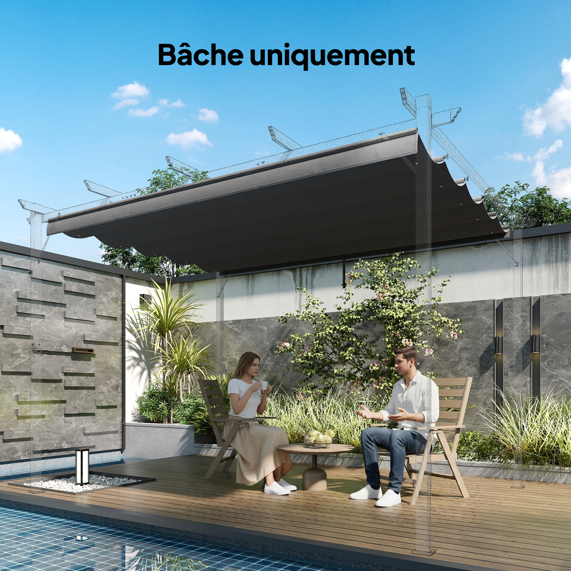 Telo pergola installato su struttura da giardino – esempio