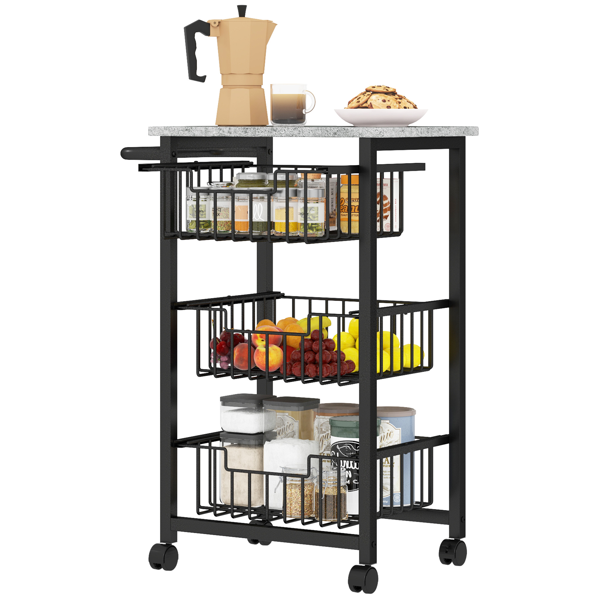Isola cucina mobile Irovami 3 cestelli grigio/nero vista d'insieme