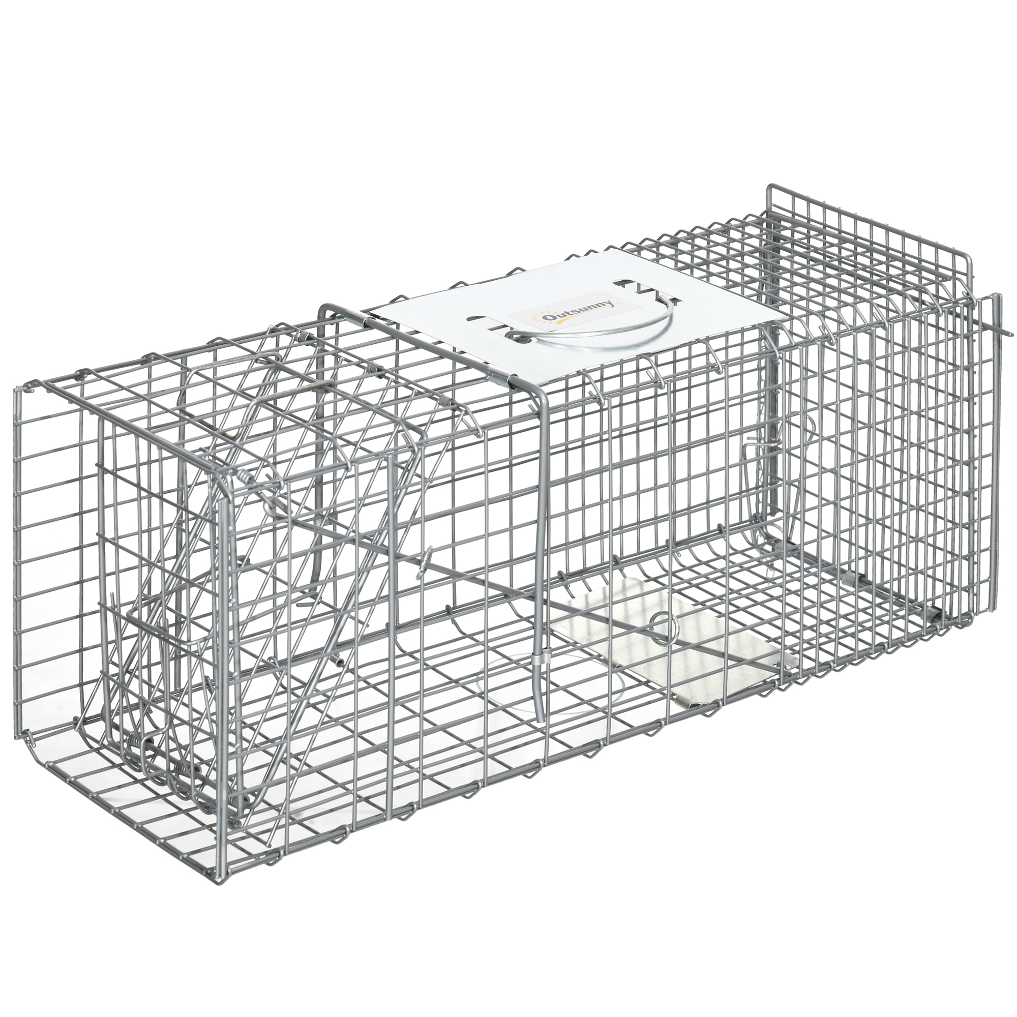 Trampa Para Animales Vivos Plegable 66x24x30,5 Cm Jaula De Captura De Alambre Con Puerta Y Asa Para Conejos Plata_ecoleips.com