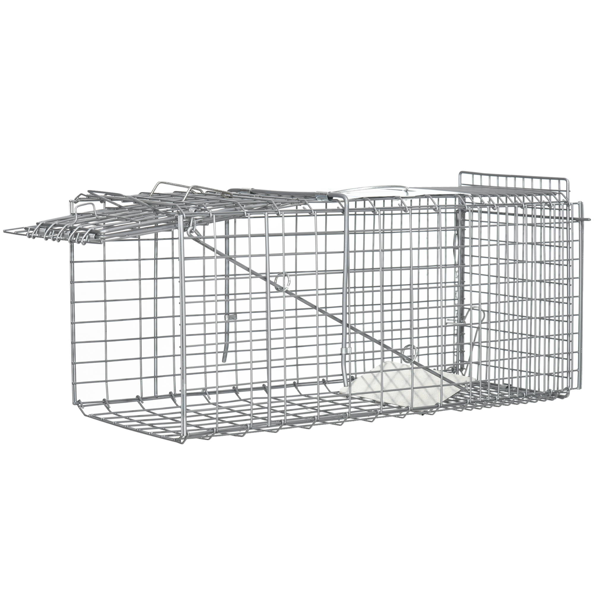 Trampa Para Animales Vivos Plegable 66x24x30,5 Cm Jaula De Captura De Alambre Con Puerta Y Asa Para Conejos Plata_ecoleips.com