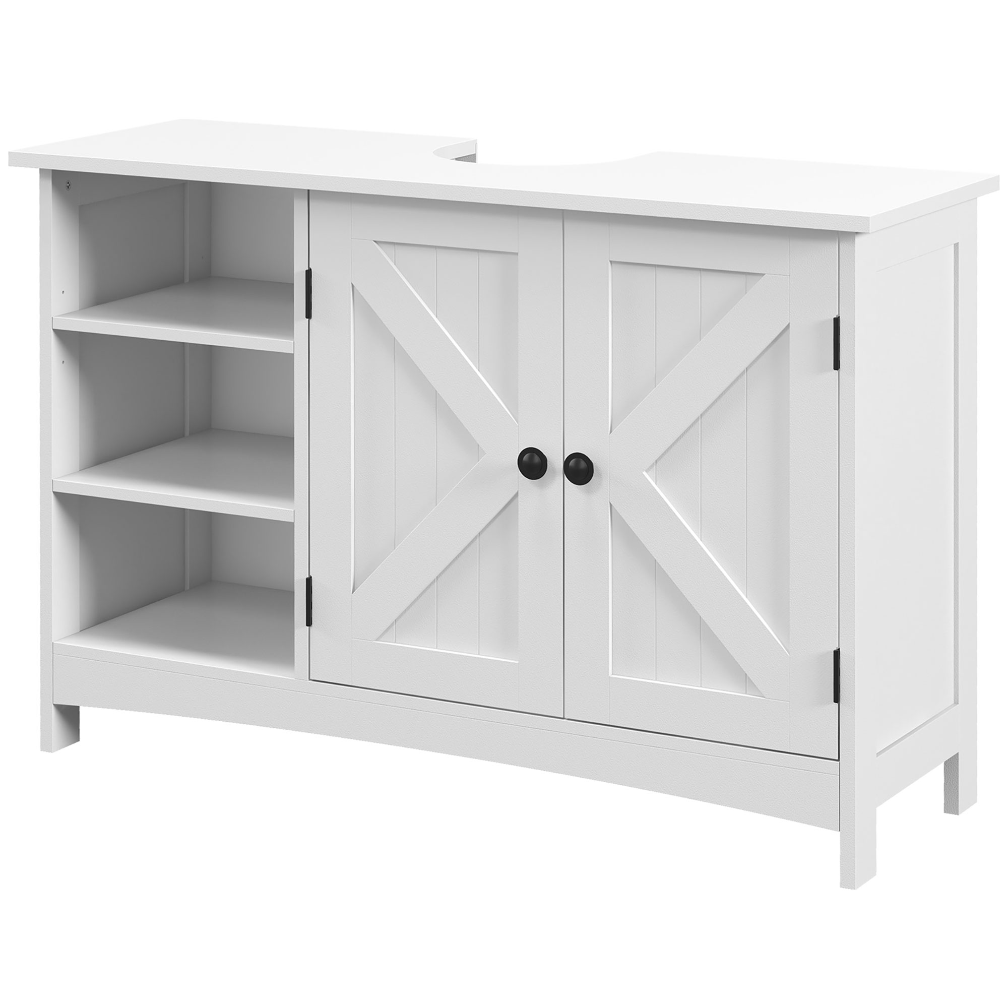 Bathroom Floor Cabinet With Two Doors And Adjustable Shelves White_voghion.com