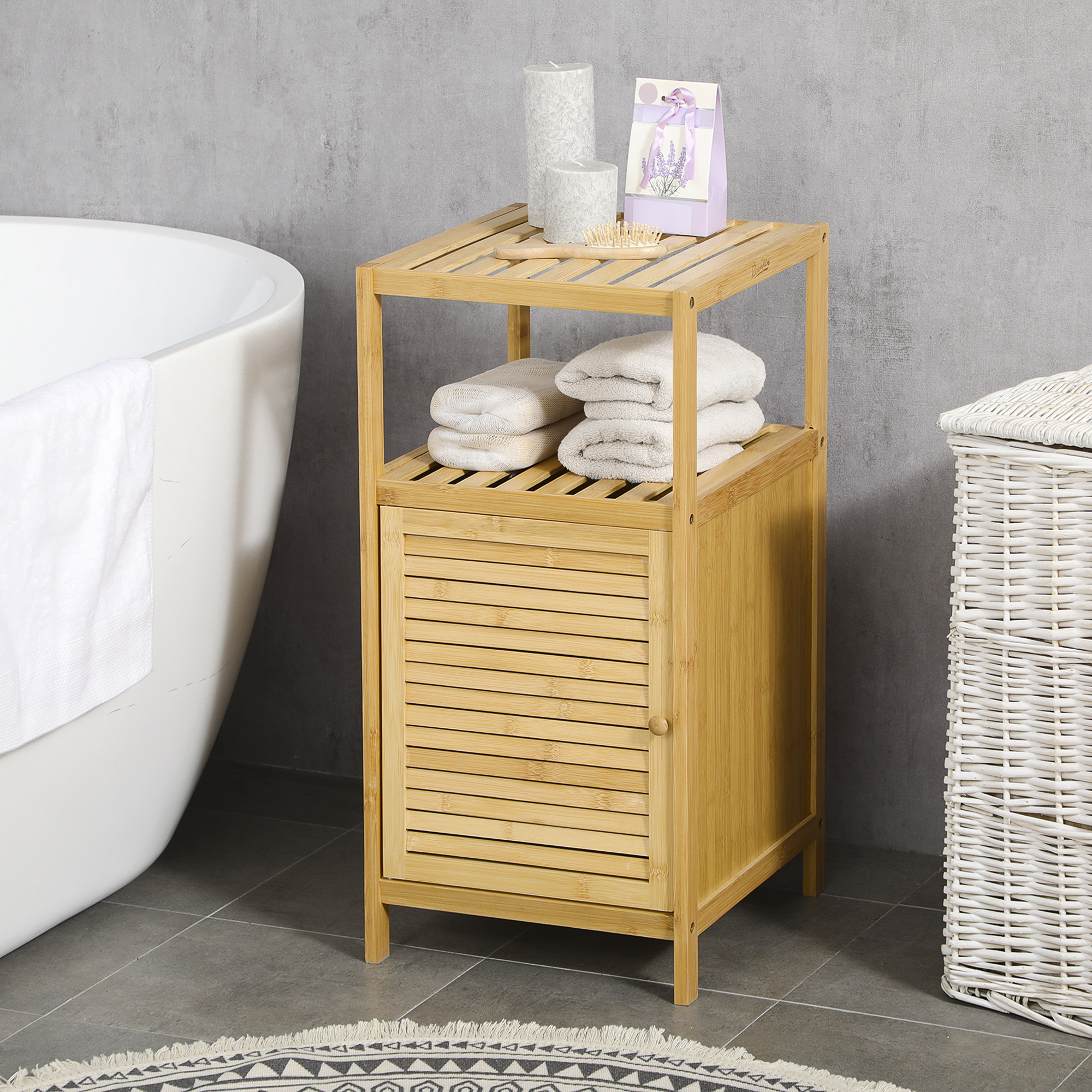 Bamboo Bathroom Vanity Cabinet With Single Door And Shelf Natural_voghion.com