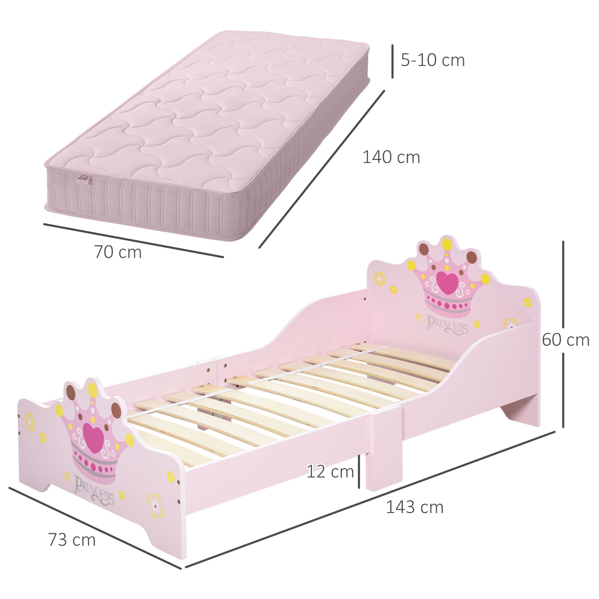 Toddler Crown Pattern Bed For Bedroom Pink_voghion.com