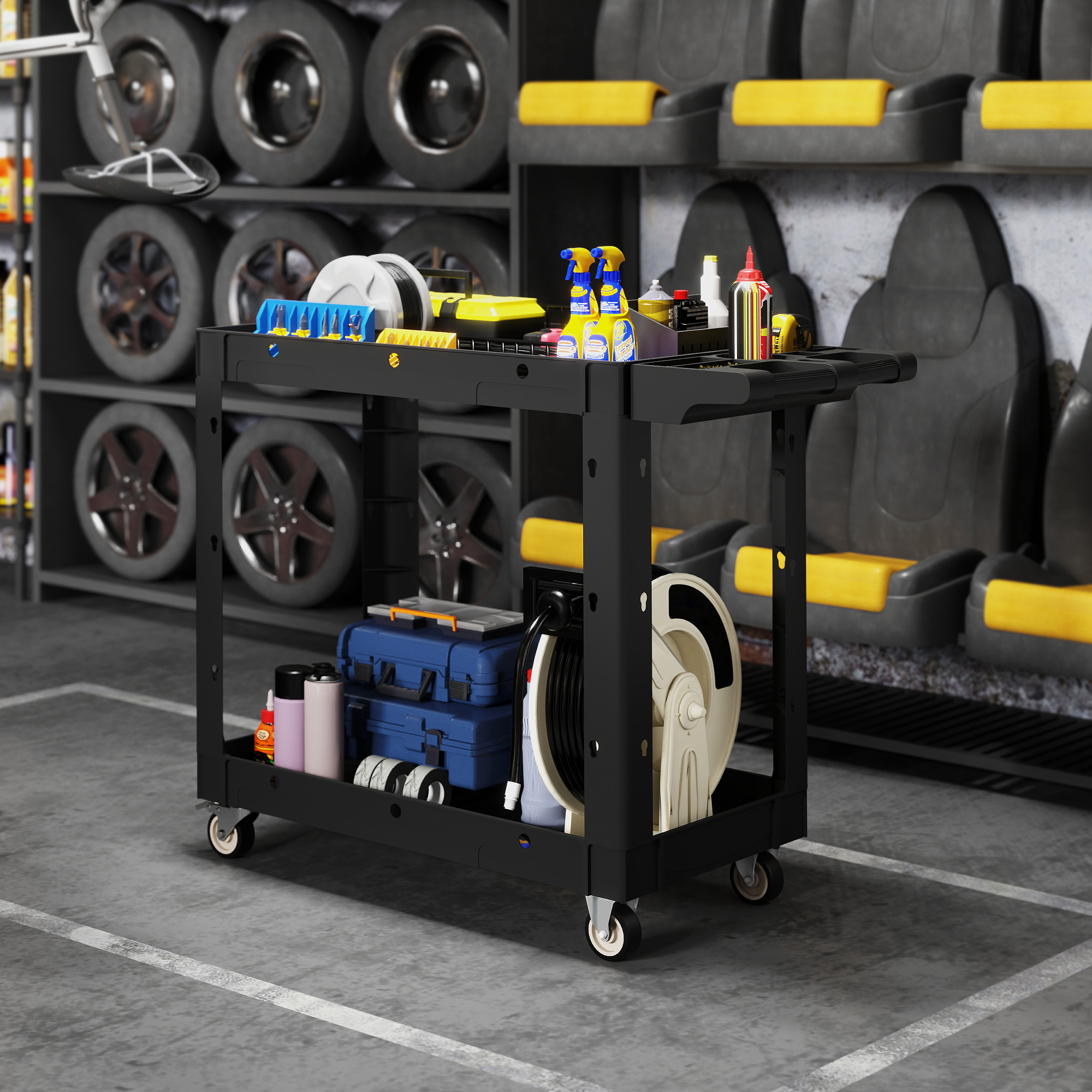 Carro de herramientas en uso – taller organizado