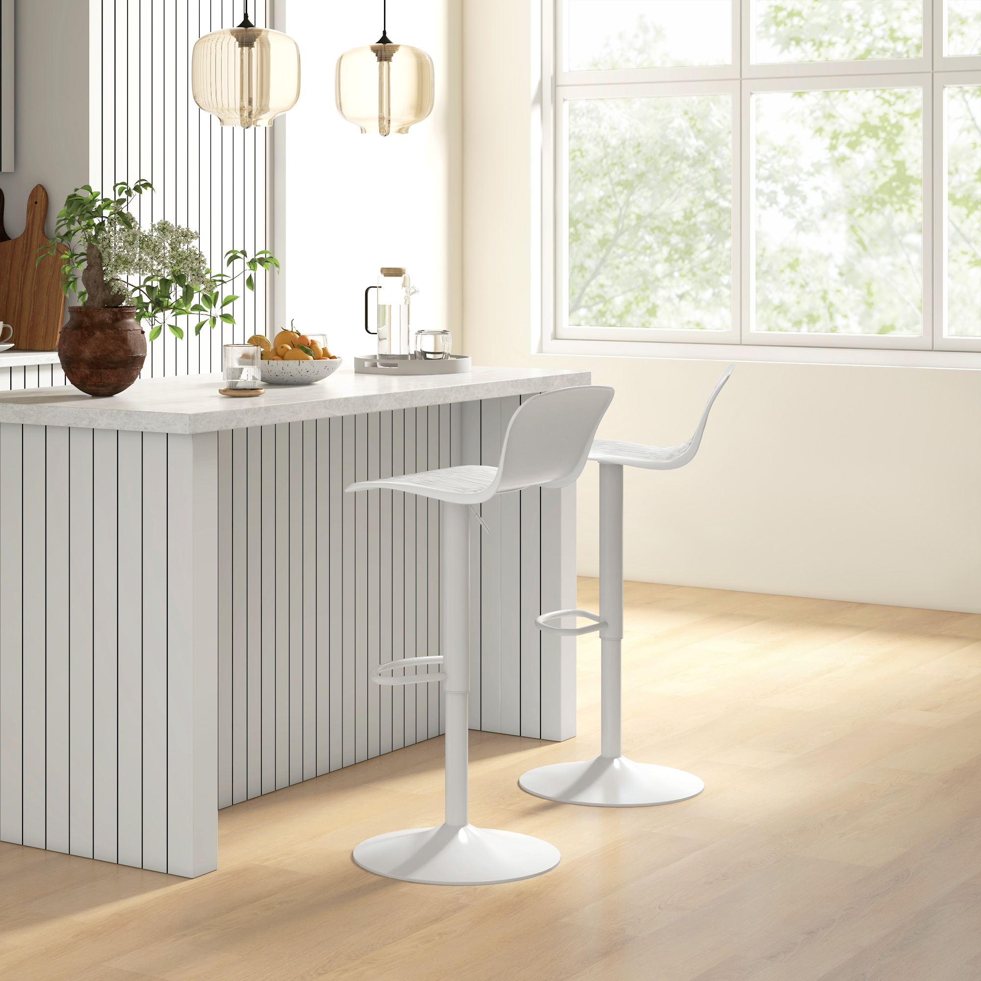 Set Of 2 Swivel Kitchen Bar Stools With Backrest And Height Adjustment_voghion.com