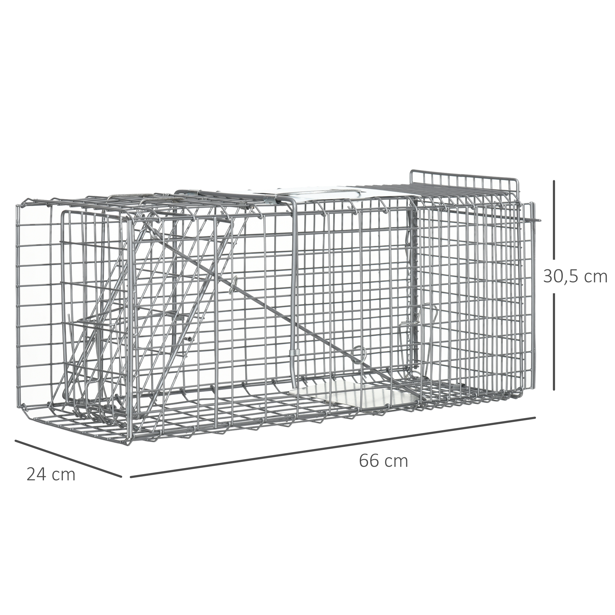 Trampa Para Animales Vivos Plegable 66x24x30,5 Cm Jaula De Captura De Alambre Con Puerta Y Asa Para Conejos Plata_ecoleips.com