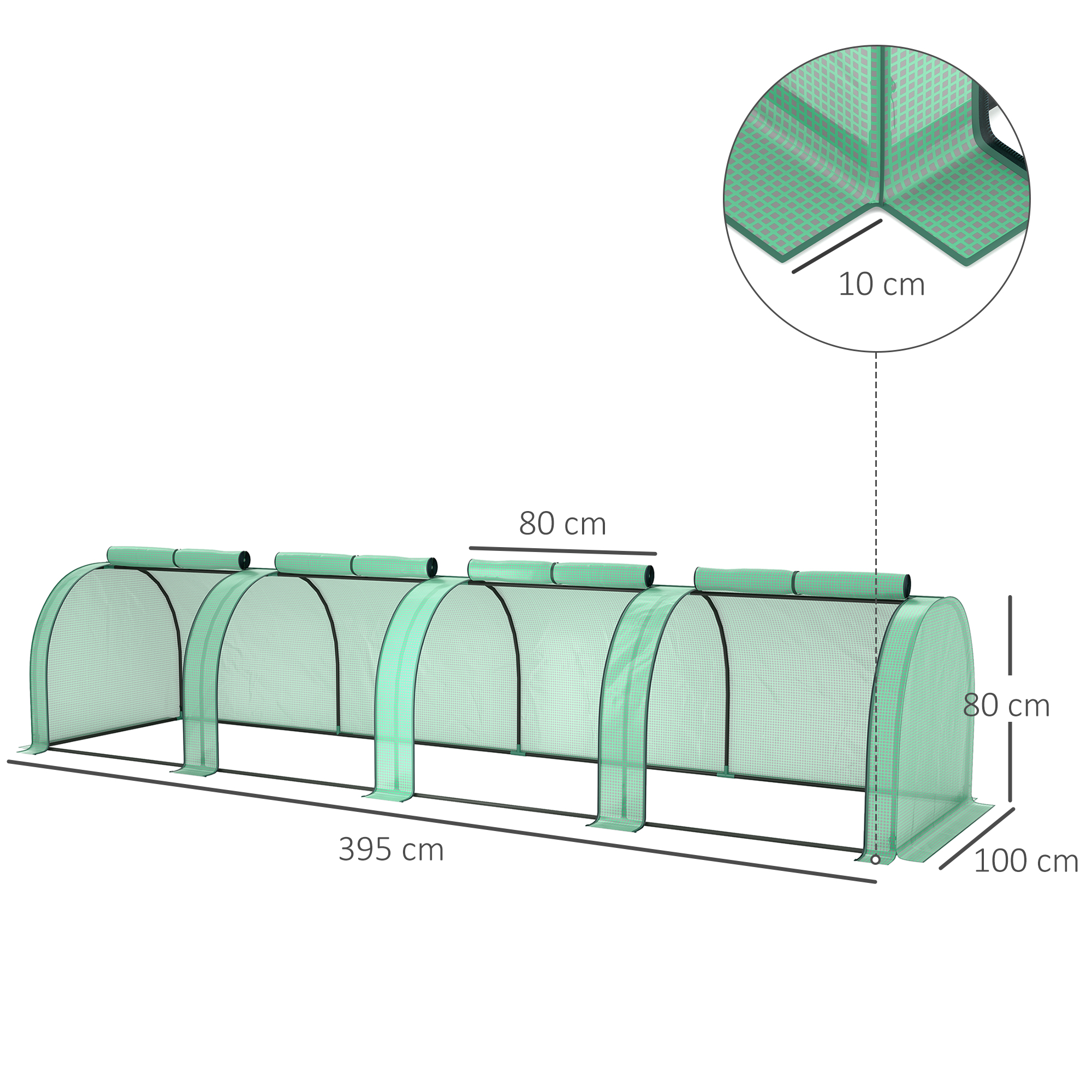 Diagrama de dimensiones del invernadero túnel alargado