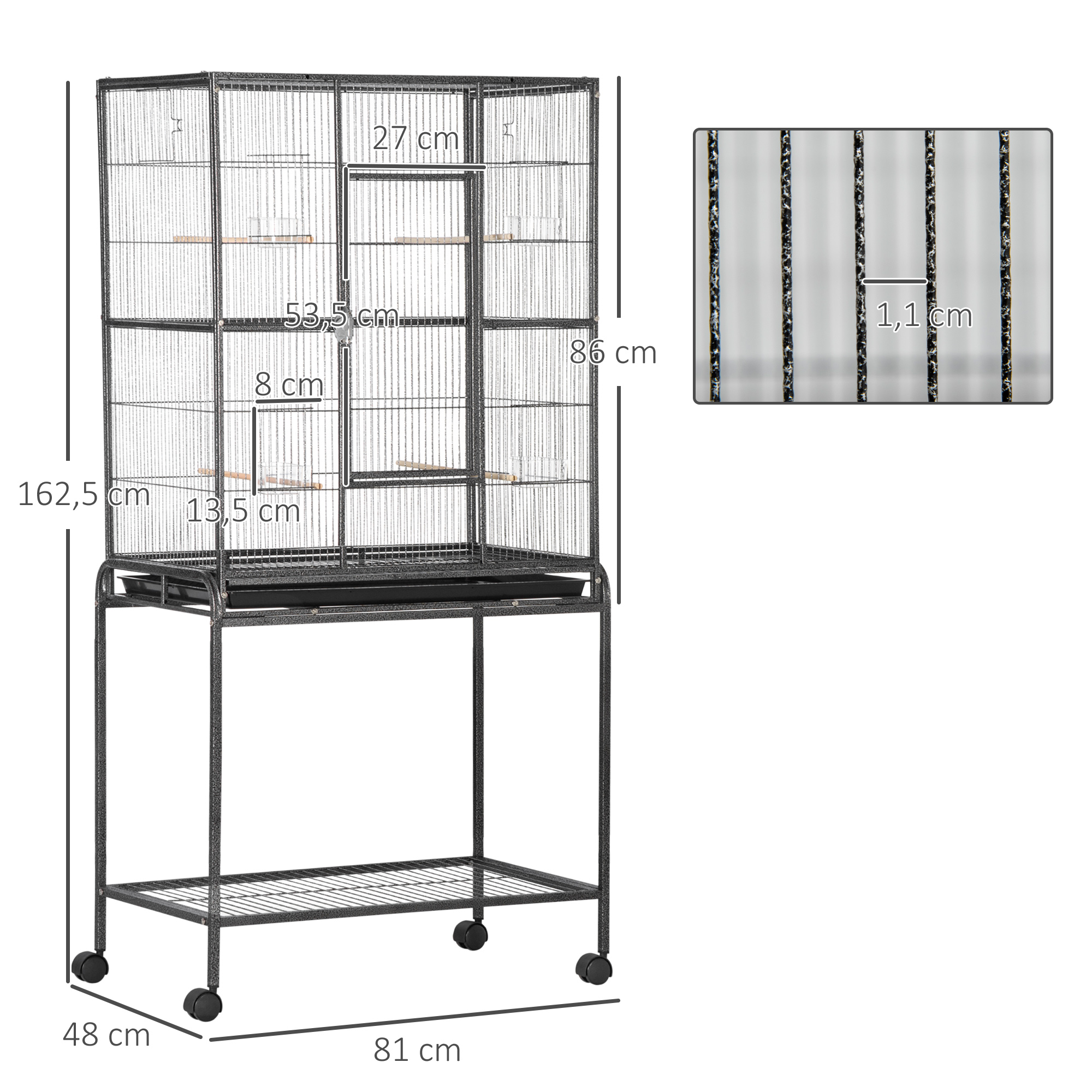 Bird Cage With Wheels Metal Aviary With Perches And Feeders Grey_voghion.com