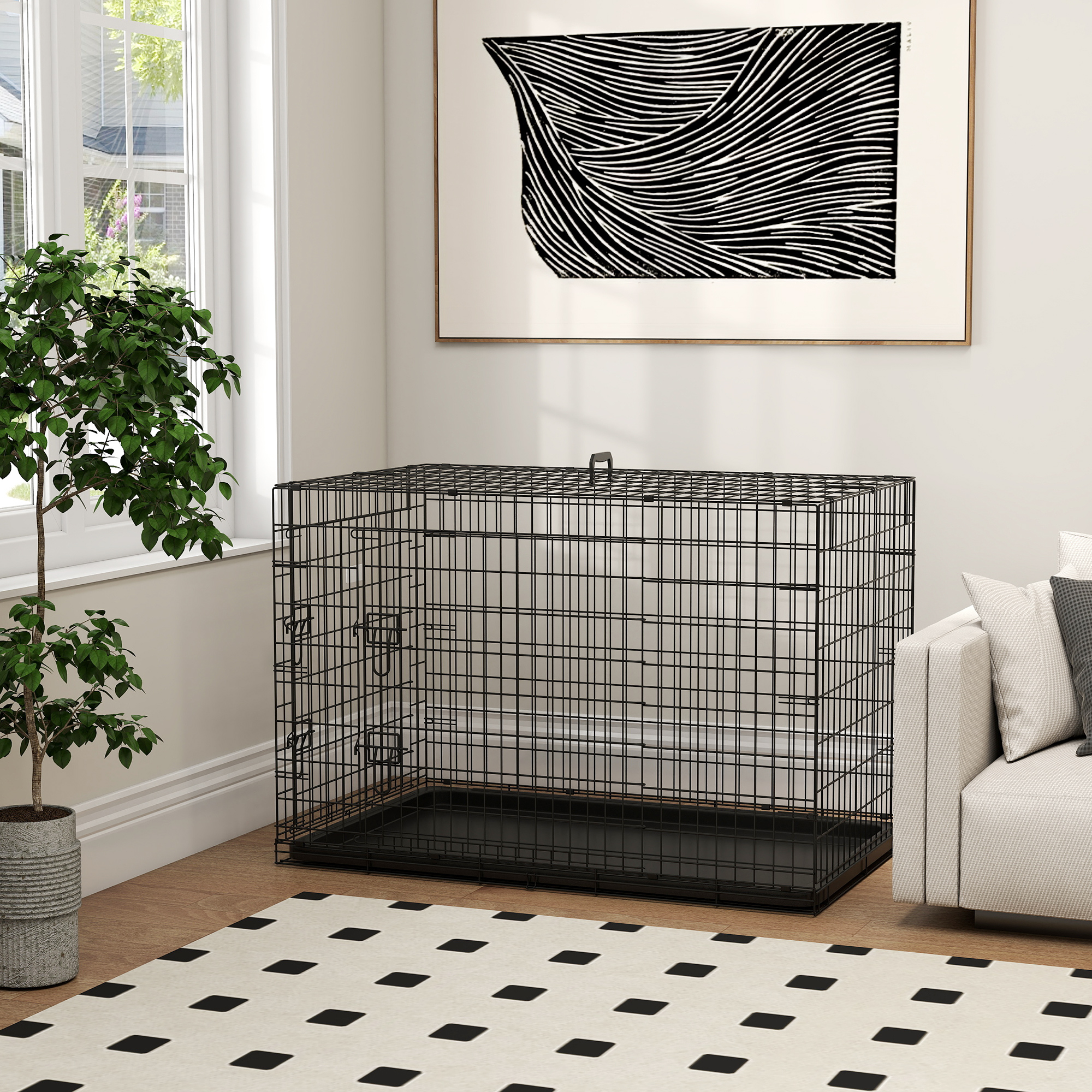 Dog Cage Medium Folding Wire With 2 Doors And Removable Tray_voghion.com