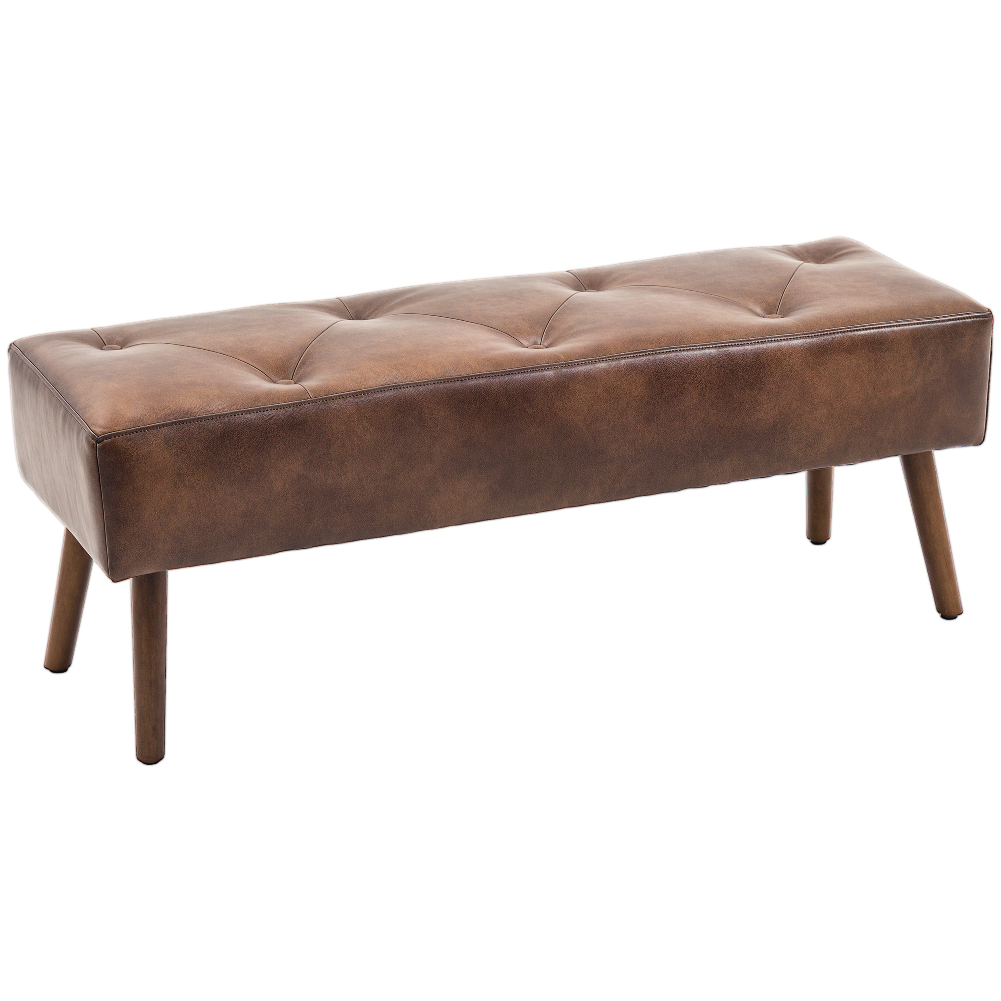 Banc Bout De Lit Banquette Capitonnée Style Vintage 114 X 38 X 42 Cm Piètement Bois Revêtement Marron Effet Vieilli_voghion.com