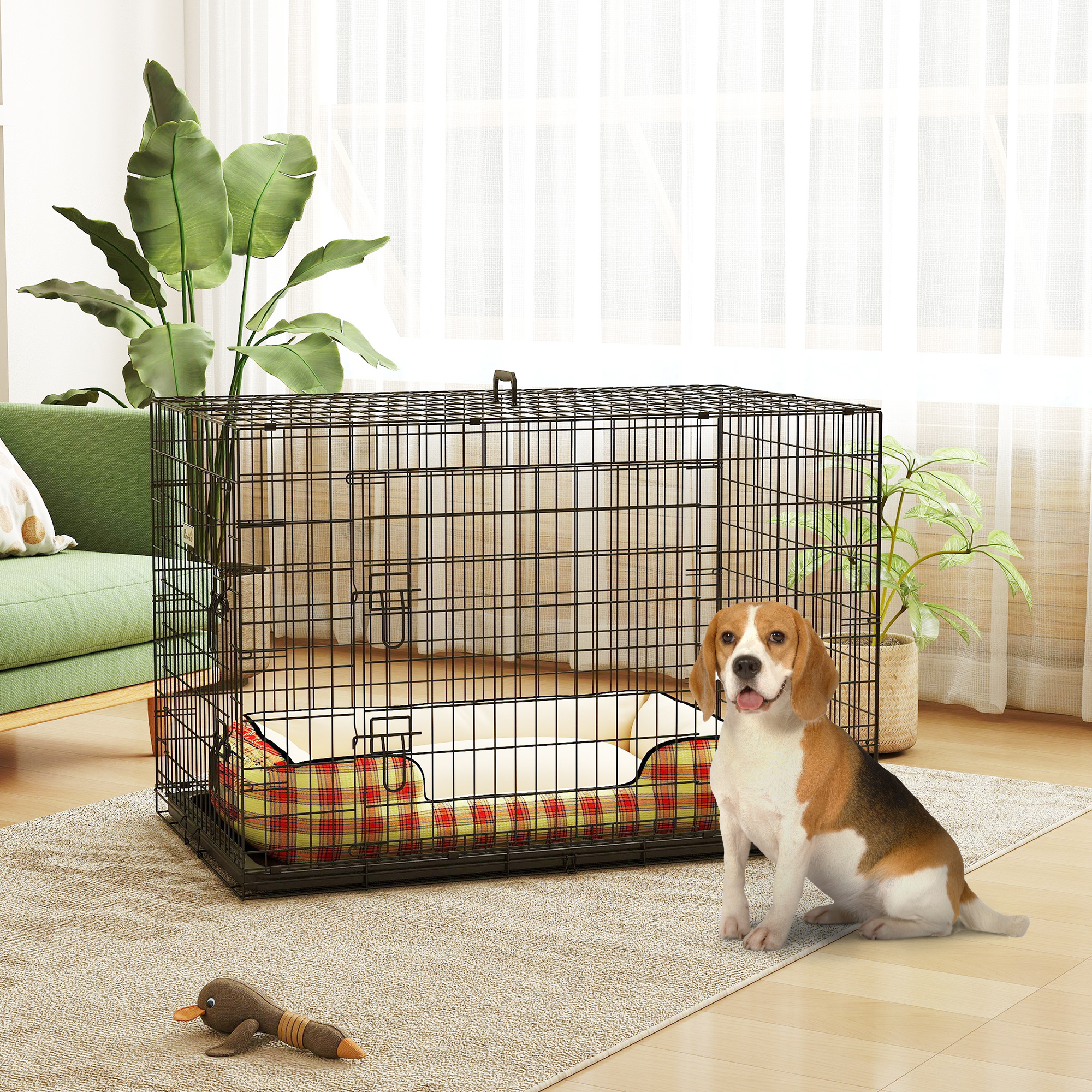 Dog Cage Medium Folding Wire With 2 Doors And Removable Tray_voghion.com