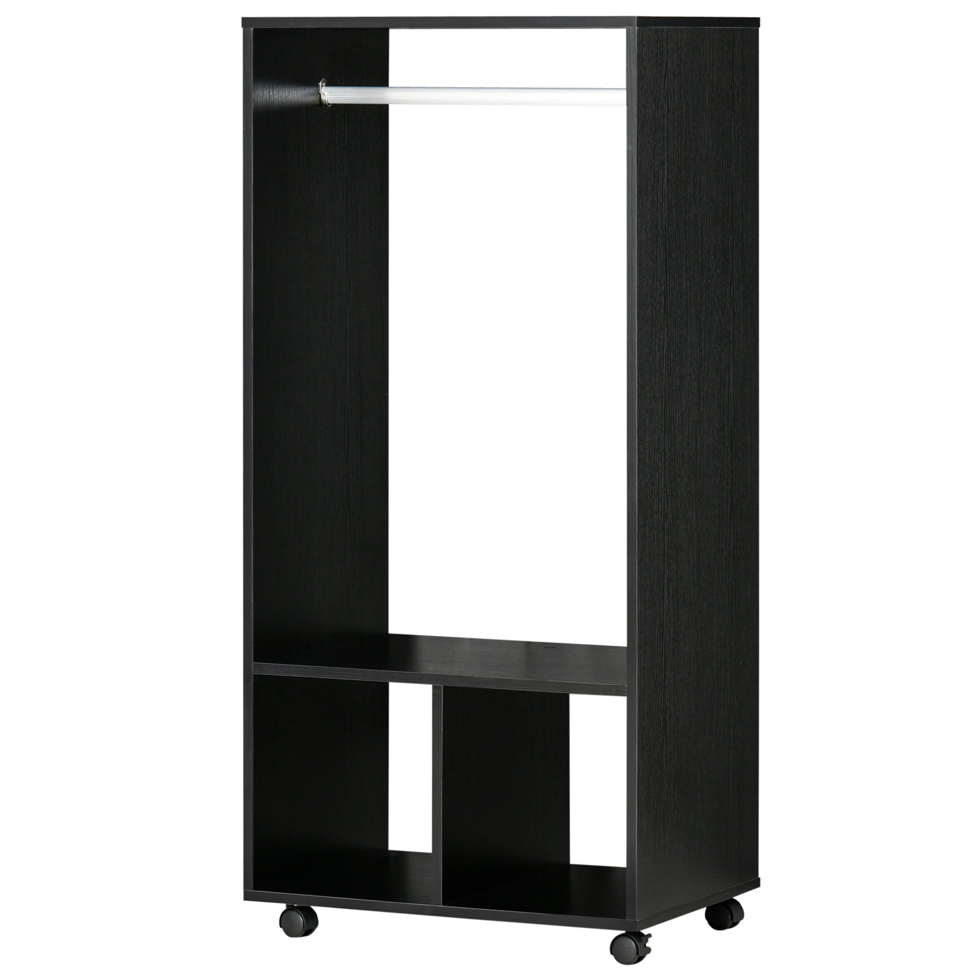 Wardrobe – 2 Niches + 4 Swivel Castors, 60x40x128cm, Black_voghion.com