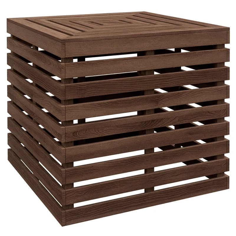 2-in-1 Outdoor Umbrella Base Storage Box, Wooden Patio Coffee Table, Brown