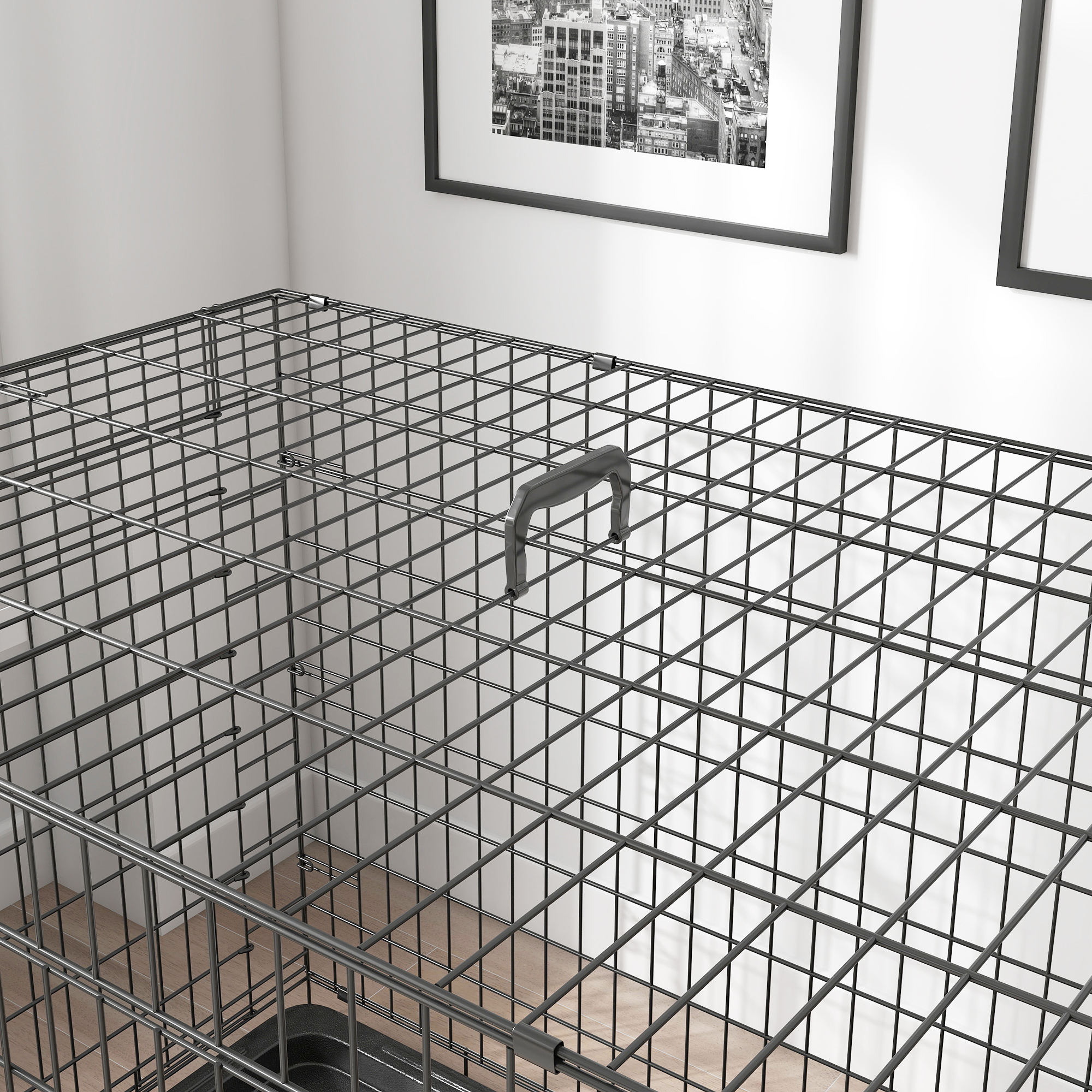 Dog Cage Medium Folding Wire With 2 Doors And Removable Tray_voghion.com