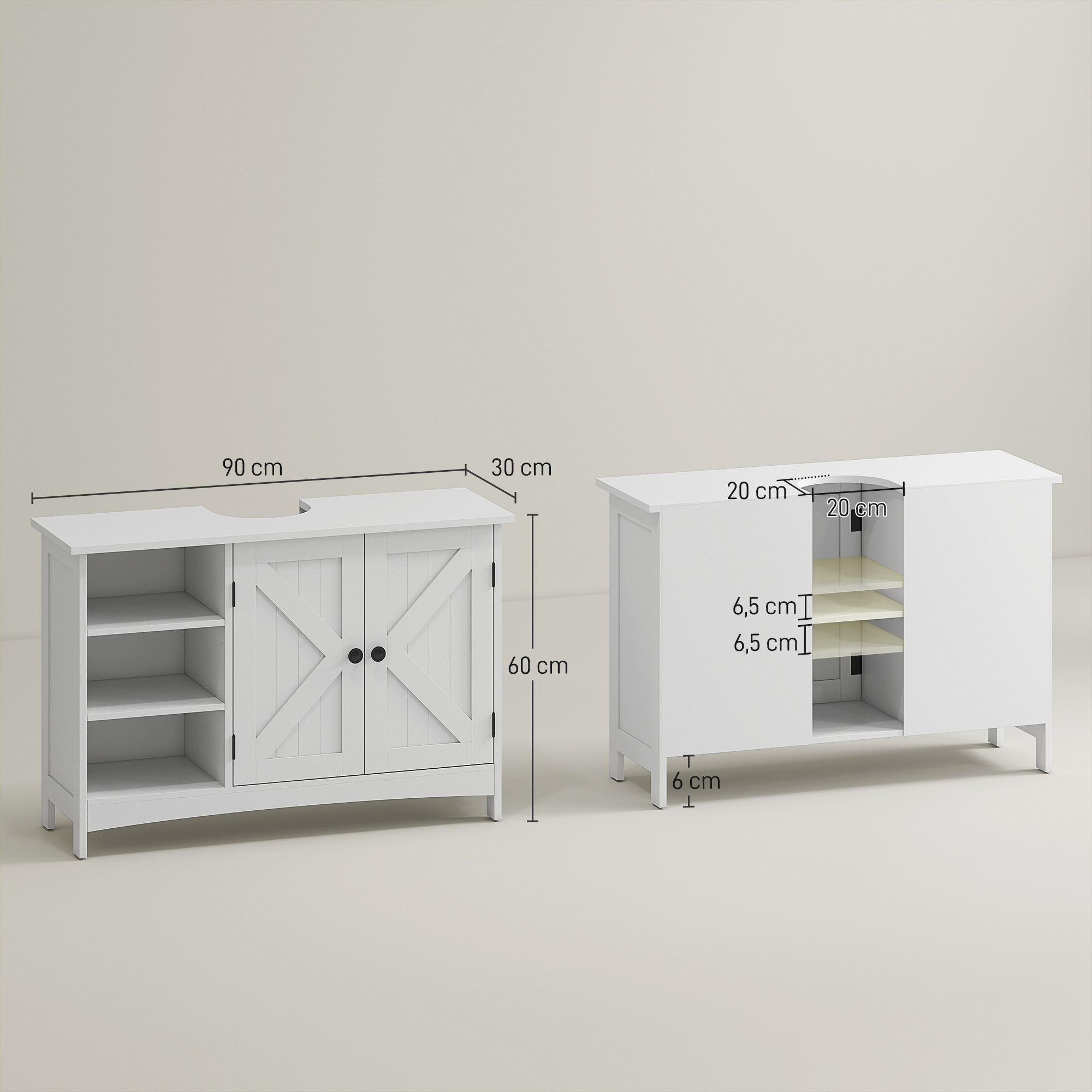 Bathroom Floor Cabinet With Two Doors And Adjustable Shelves White_voghion.com