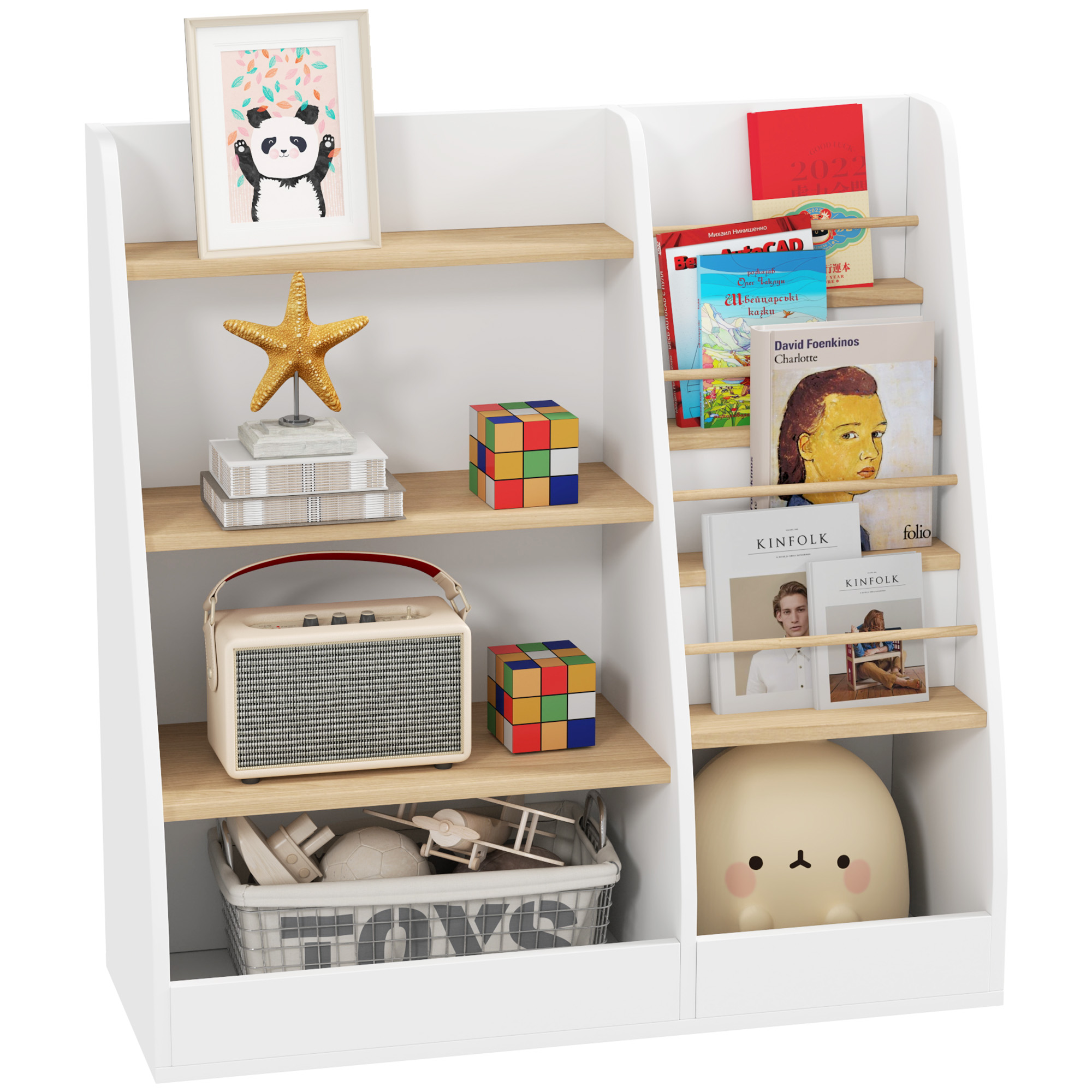 4 Tier Kids Bookshelf and Toy Storage Organizer with Book Rack, for Living Room, Kids Room, Playroom, Bedroom, White