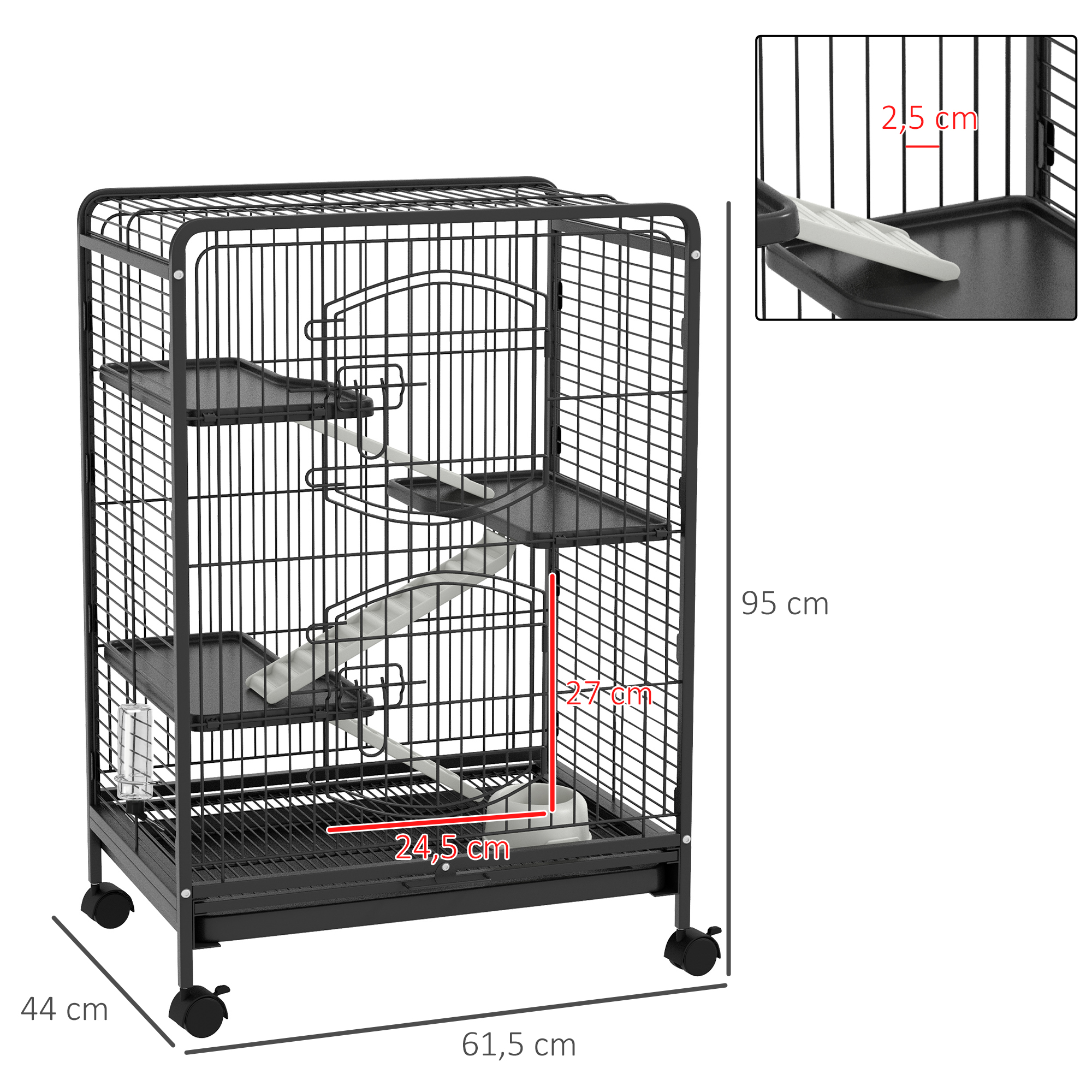 Rodent Cage With Wheels 3 Platforms Tray Feeder And Water Bottle_voghion.com