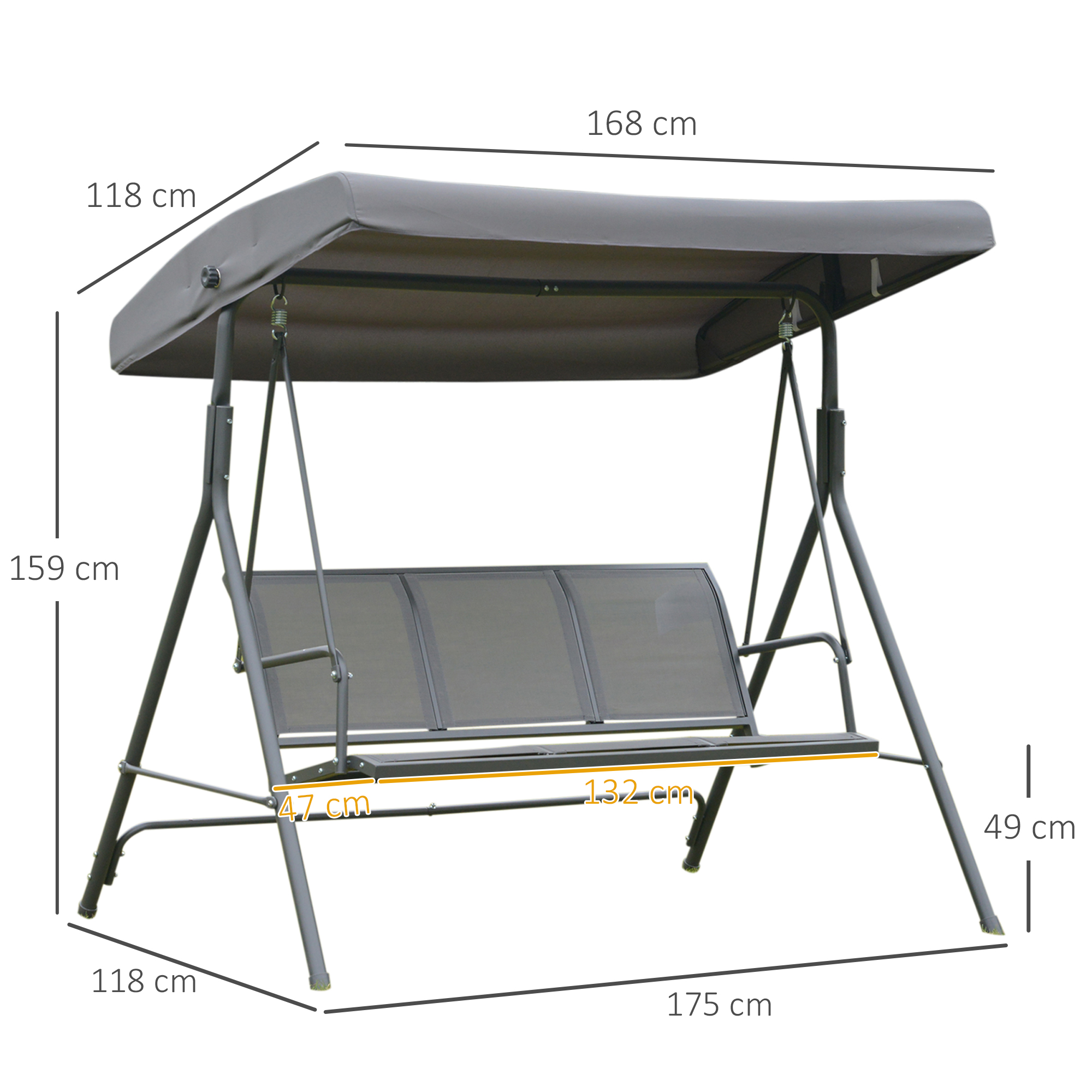 Balançoire de jardin 3 places avec toit ajustable et structure_voghion.com