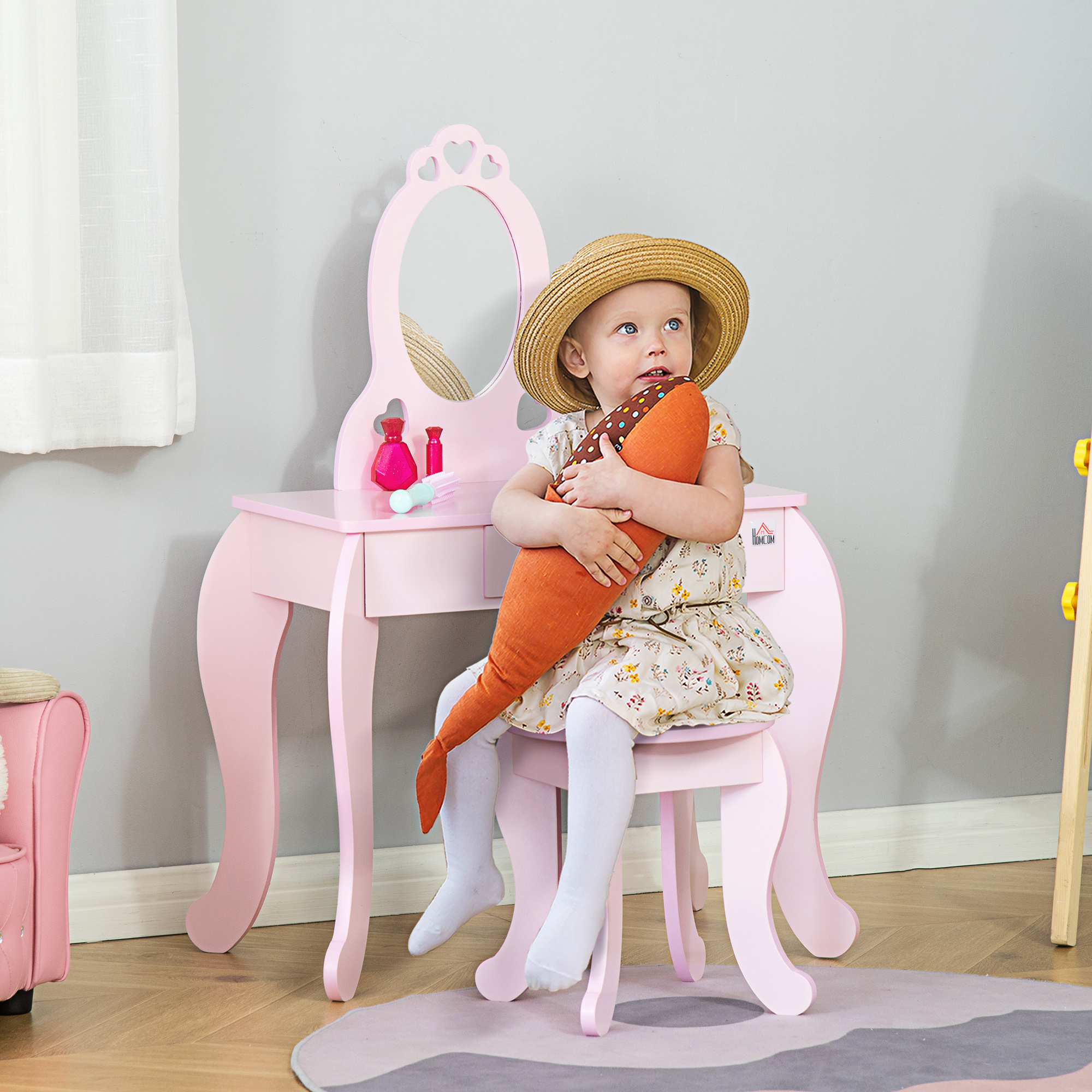 Coiffeuse et tabouret Irovami - détail du tiroir et du miroir