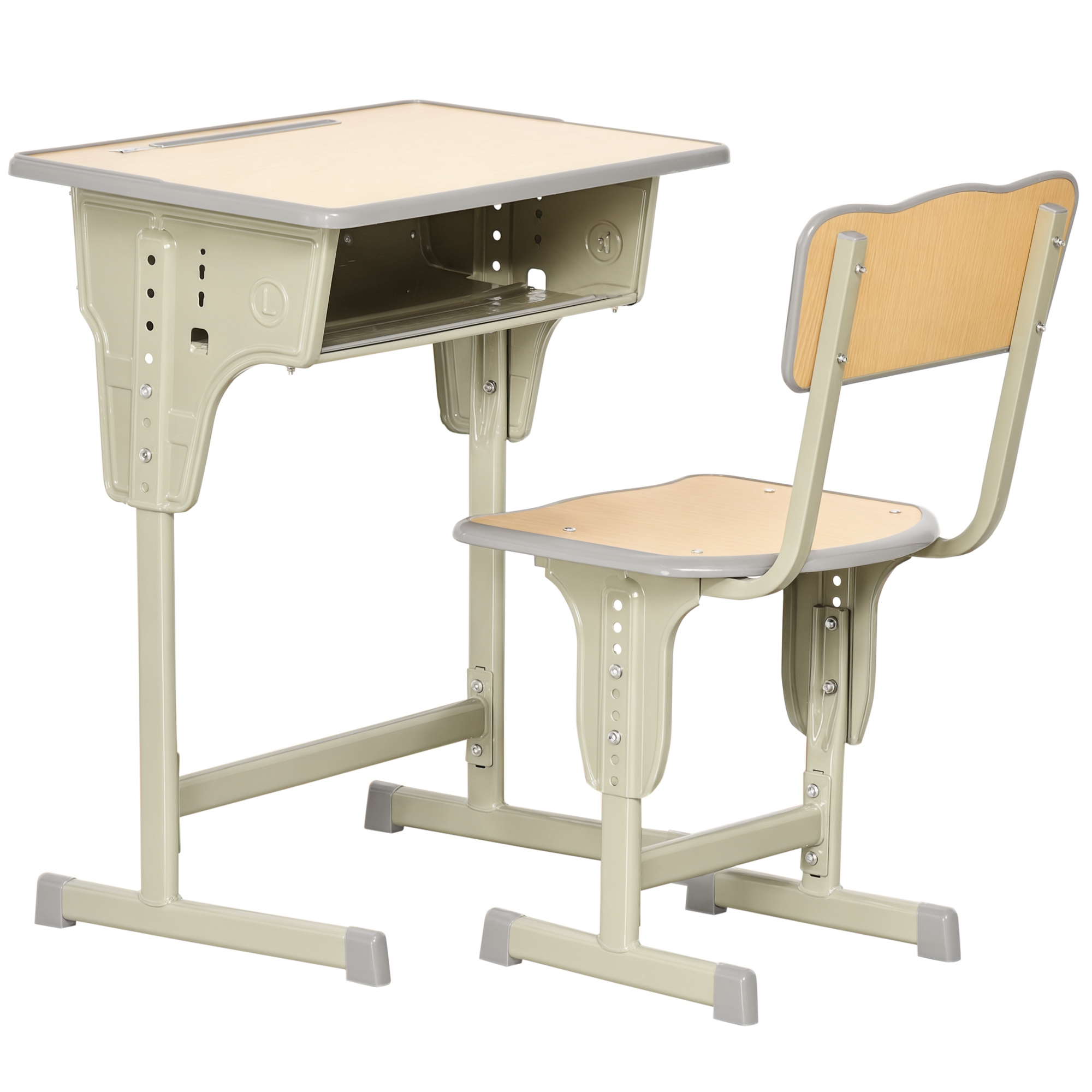 Juego De Escritorio Y Silla Para Niños De +6 Años Altura Ajustable Con Cajón Y Gancho Natural_voghion.com