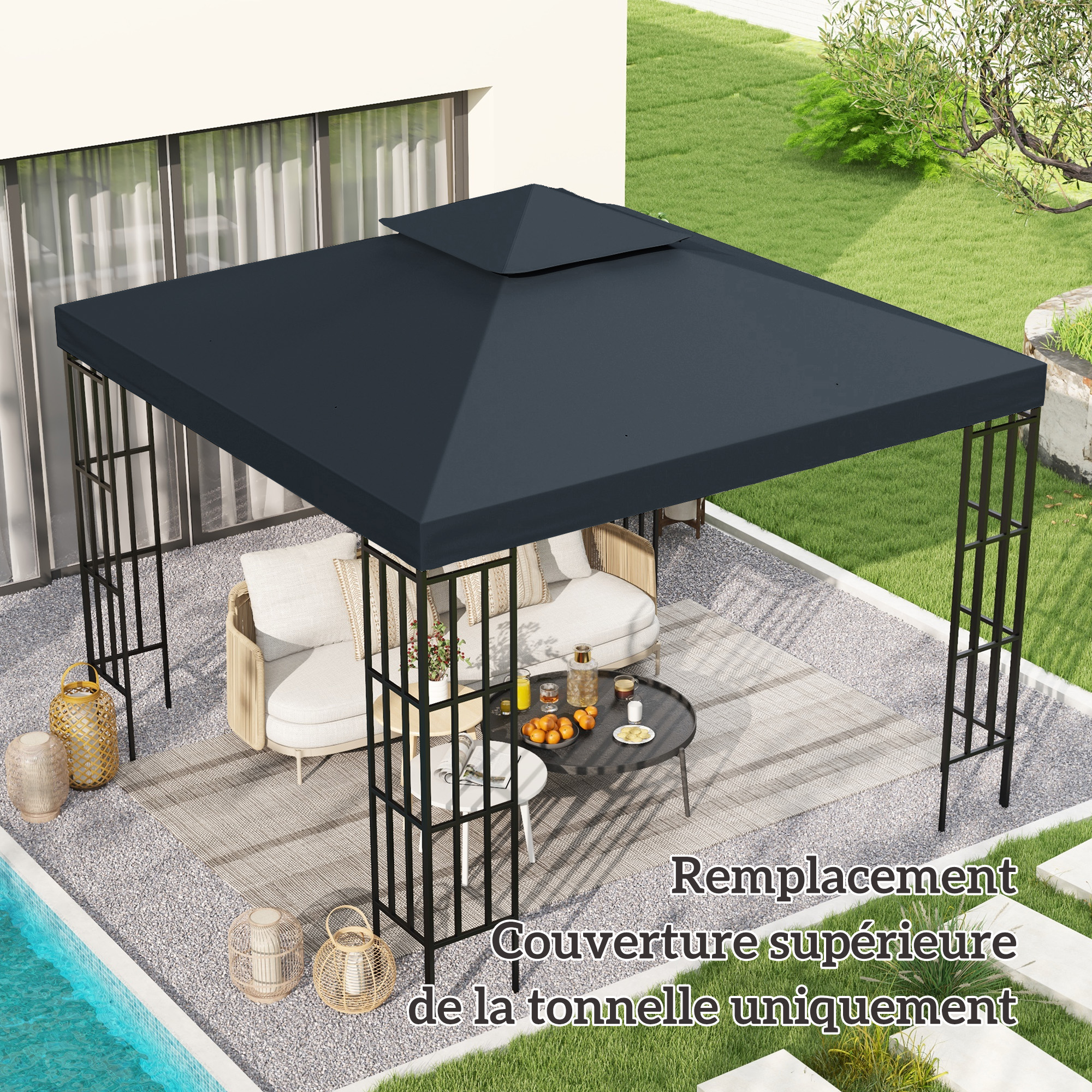 Dettaglio doppio livello e occhielli telo gazebo Irovami