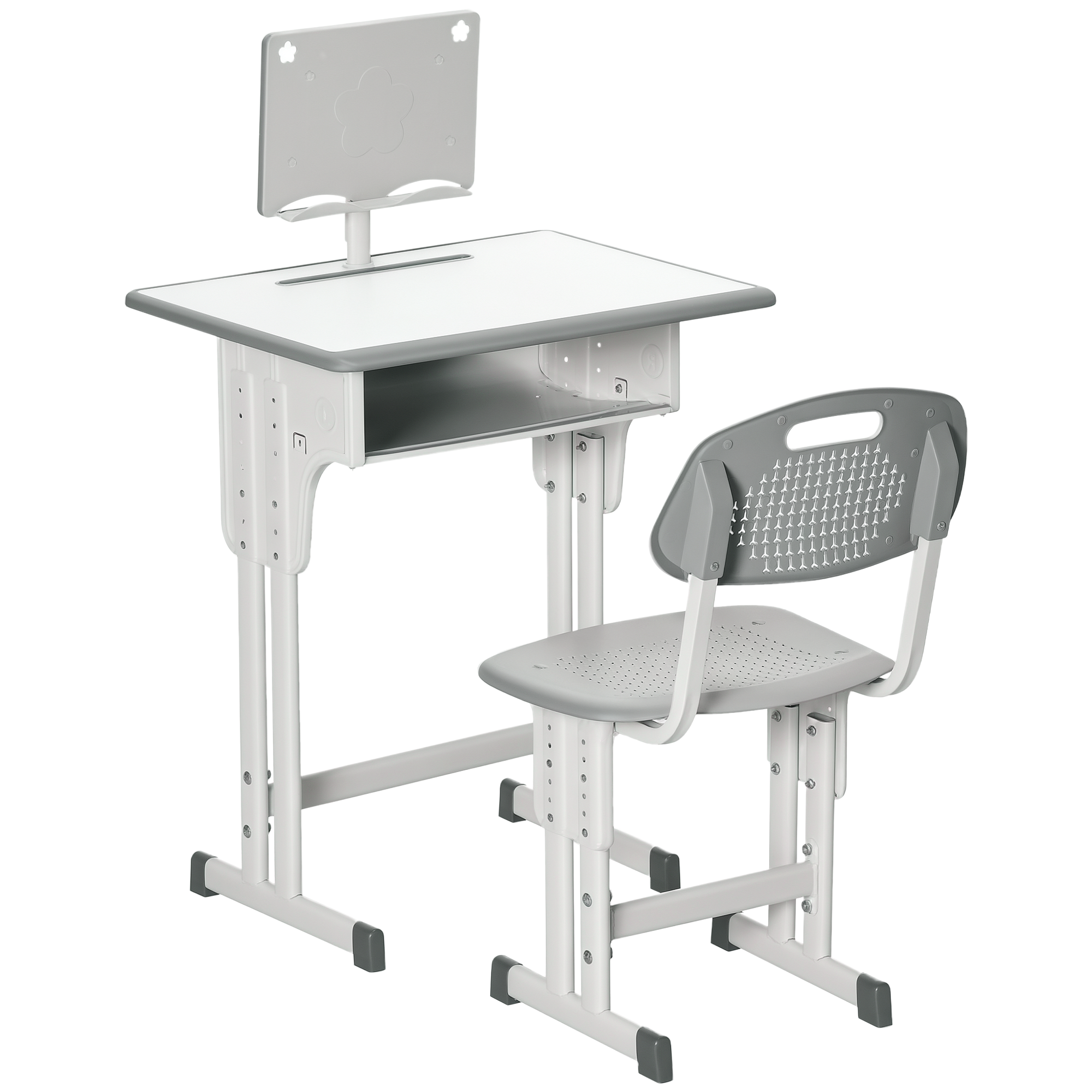 Jeu De Bureau Et Chaise Pour Enfants De +6 Ans Hauteur Ajustable Avec 1 Cajón Et Estante Para Livres 60x45x90-102 Cm Gris_voghion.com
