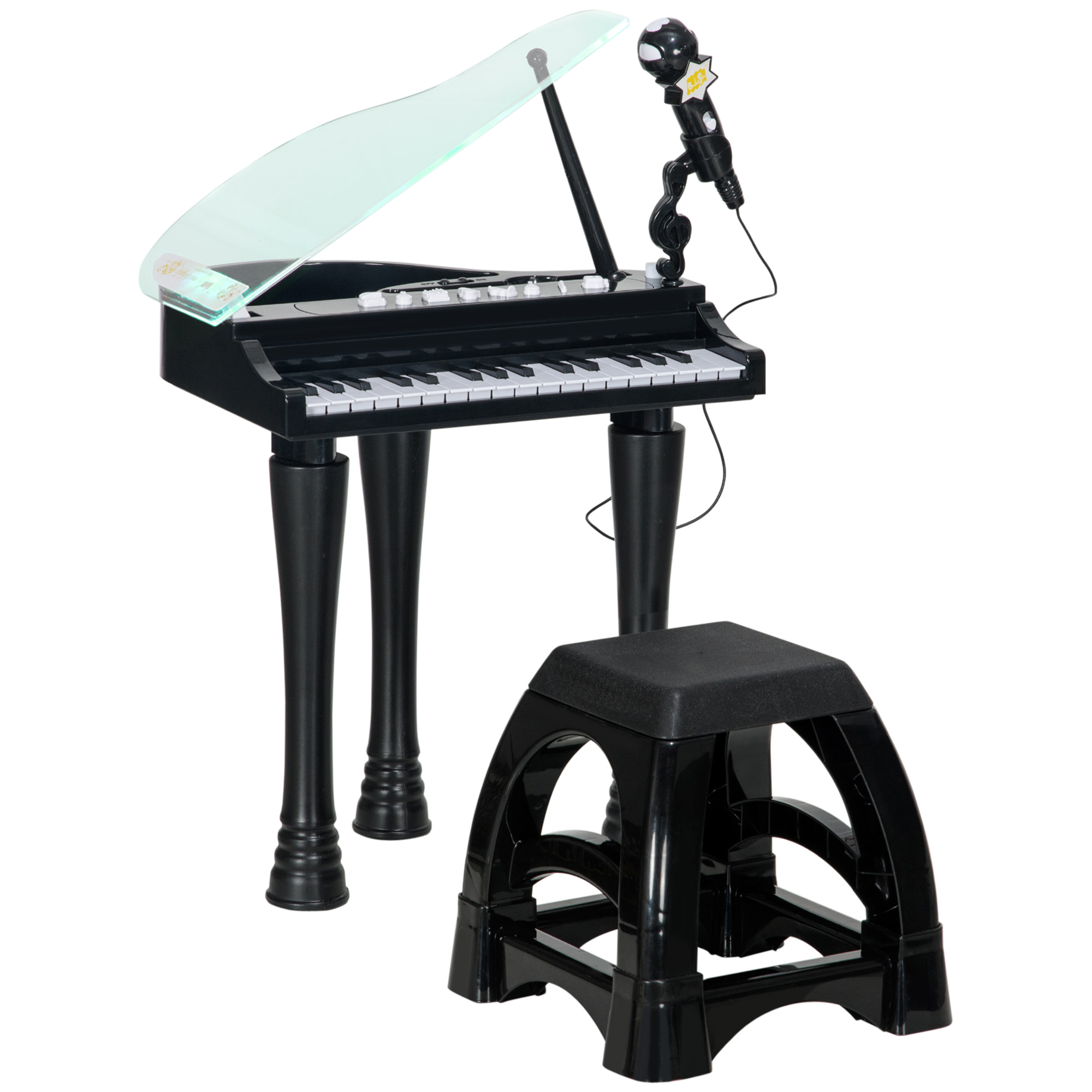 Jeu de piano pour enfants, 32 touches avec microphone, taburée, 22 chansons et 4 sons, 37x30,5x60,4 cm_voghion.com