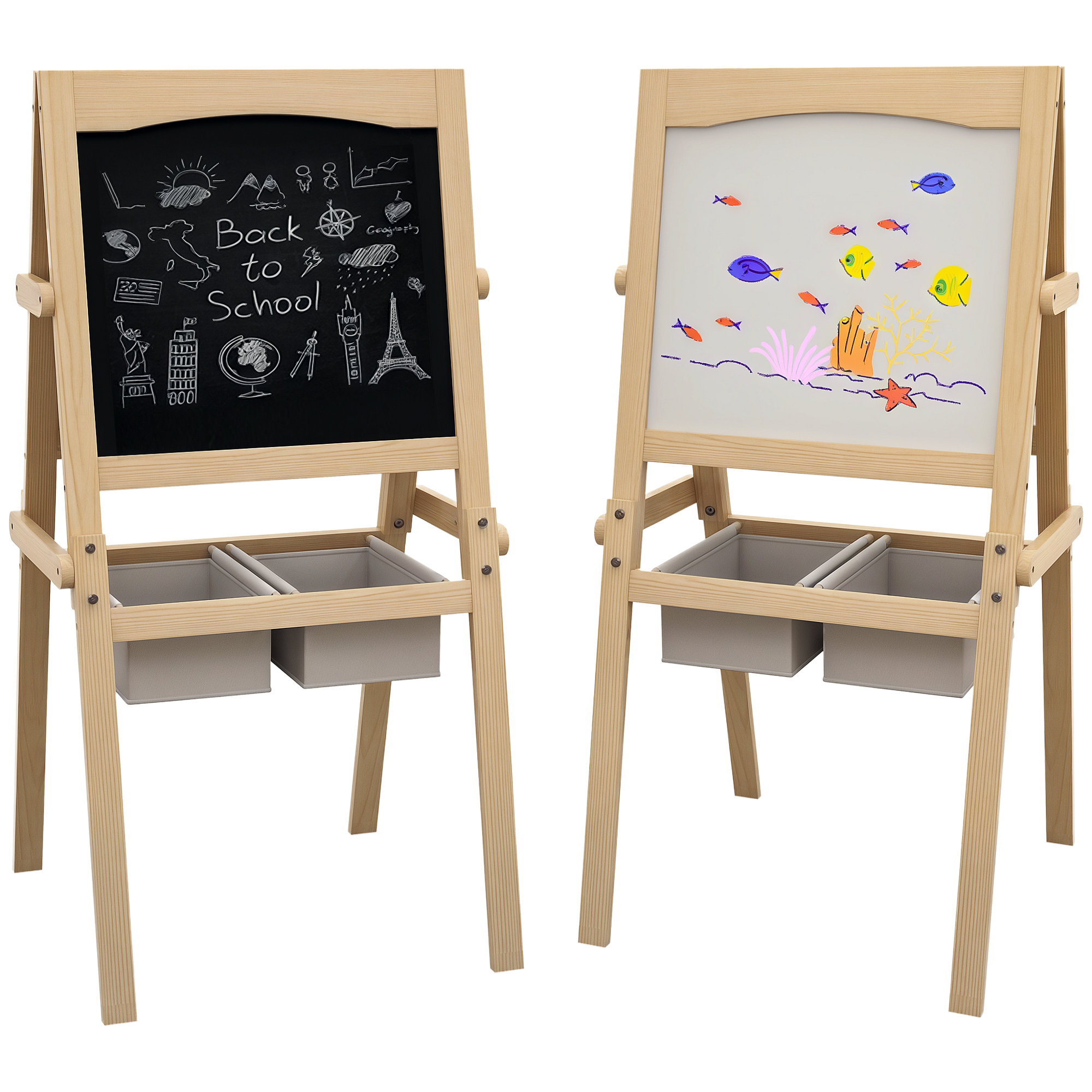 Caballete Para Niños 3 En 1 Pizarra Caballete De Doble Cara Pizarra Blanca Caballete Para Dibujo 58x50,5x109 Cm Natural_voghion.com