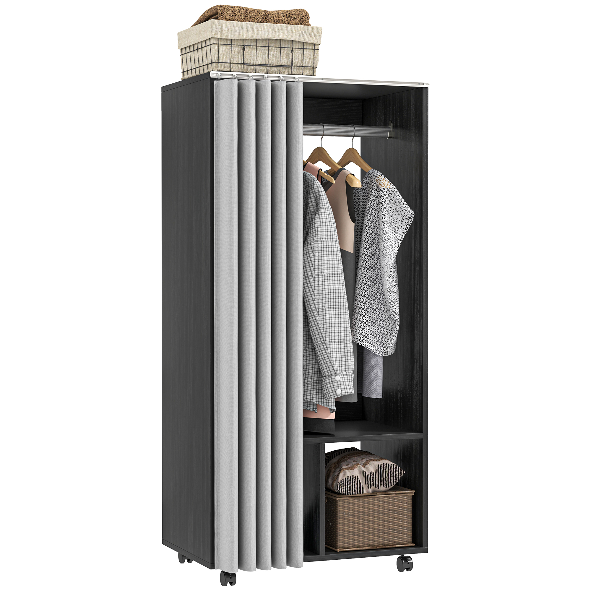 Armoire – Mobile en panneaux de particules, rideau + tringle, noir_voghion.com
