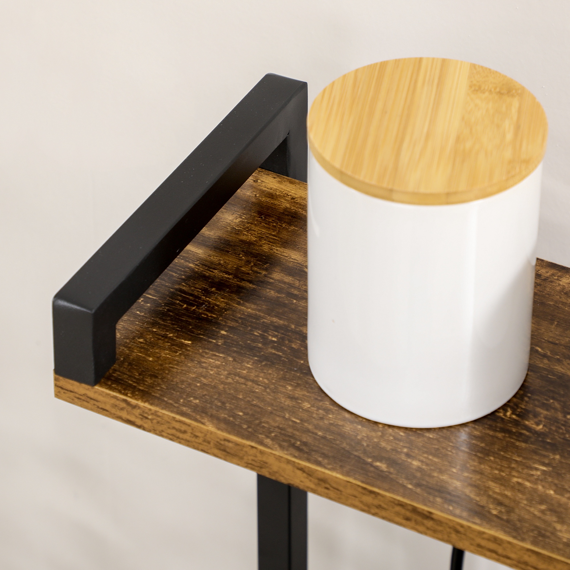 Rustic Kitchen Microwave Stand With Usb Charging Port And Hooks_voghion.com