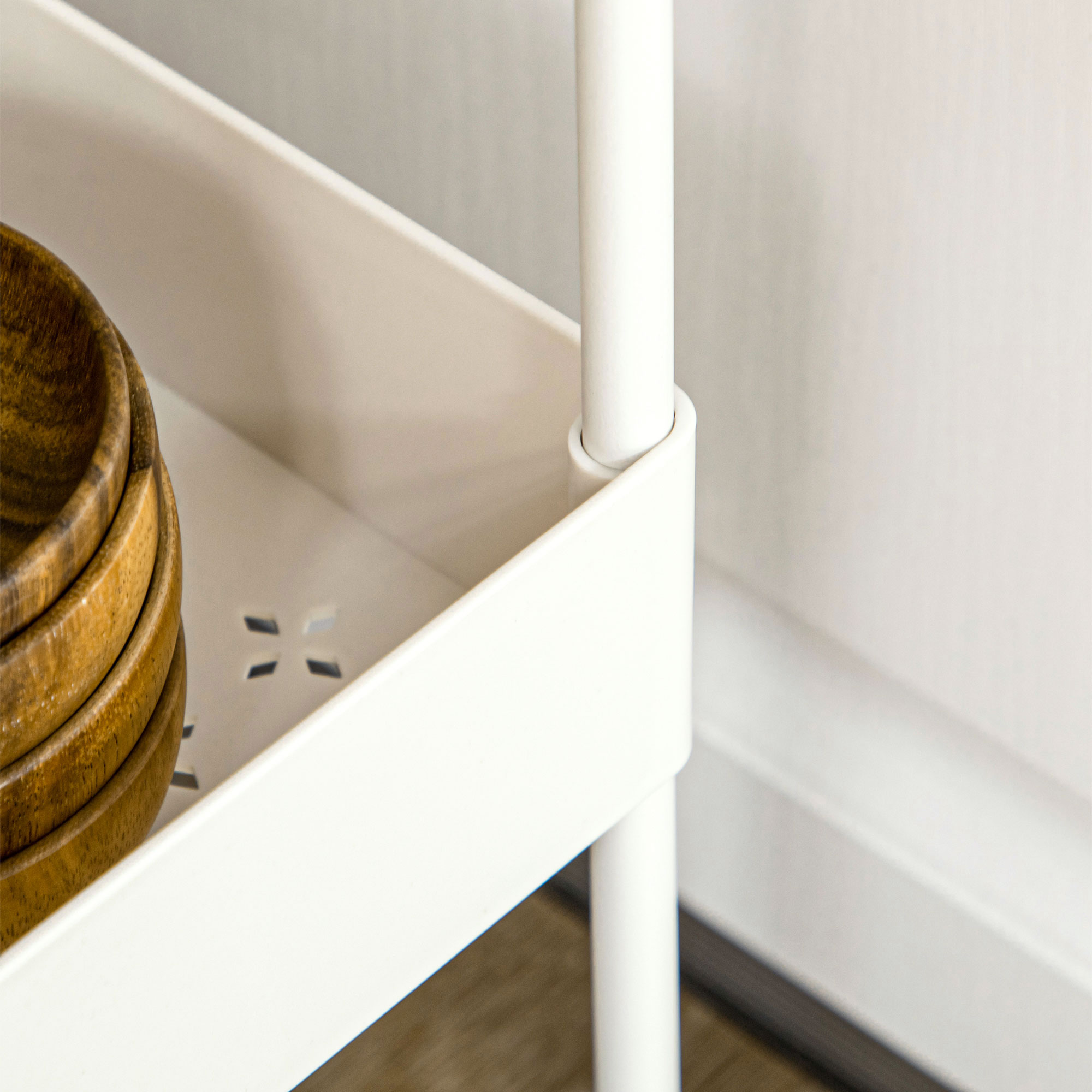 4-stöckiger Rollwagen mit herausnehmbaren Körben und Haken, weiß_voghion.com