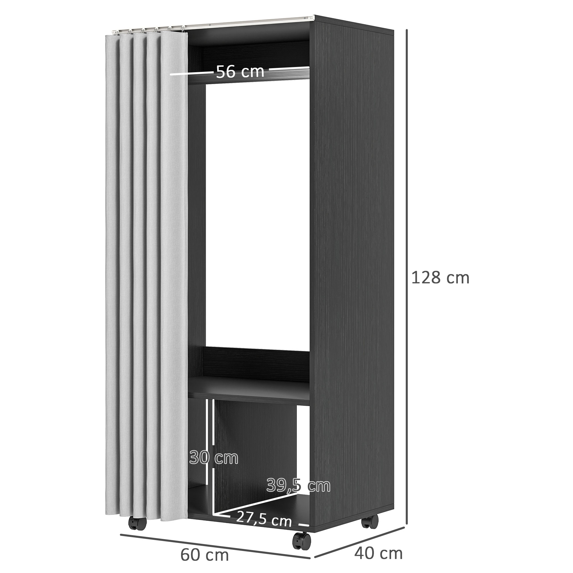 Armoire – Mobile en panneaux de particules, rideau + tringle, noir_voghion.com