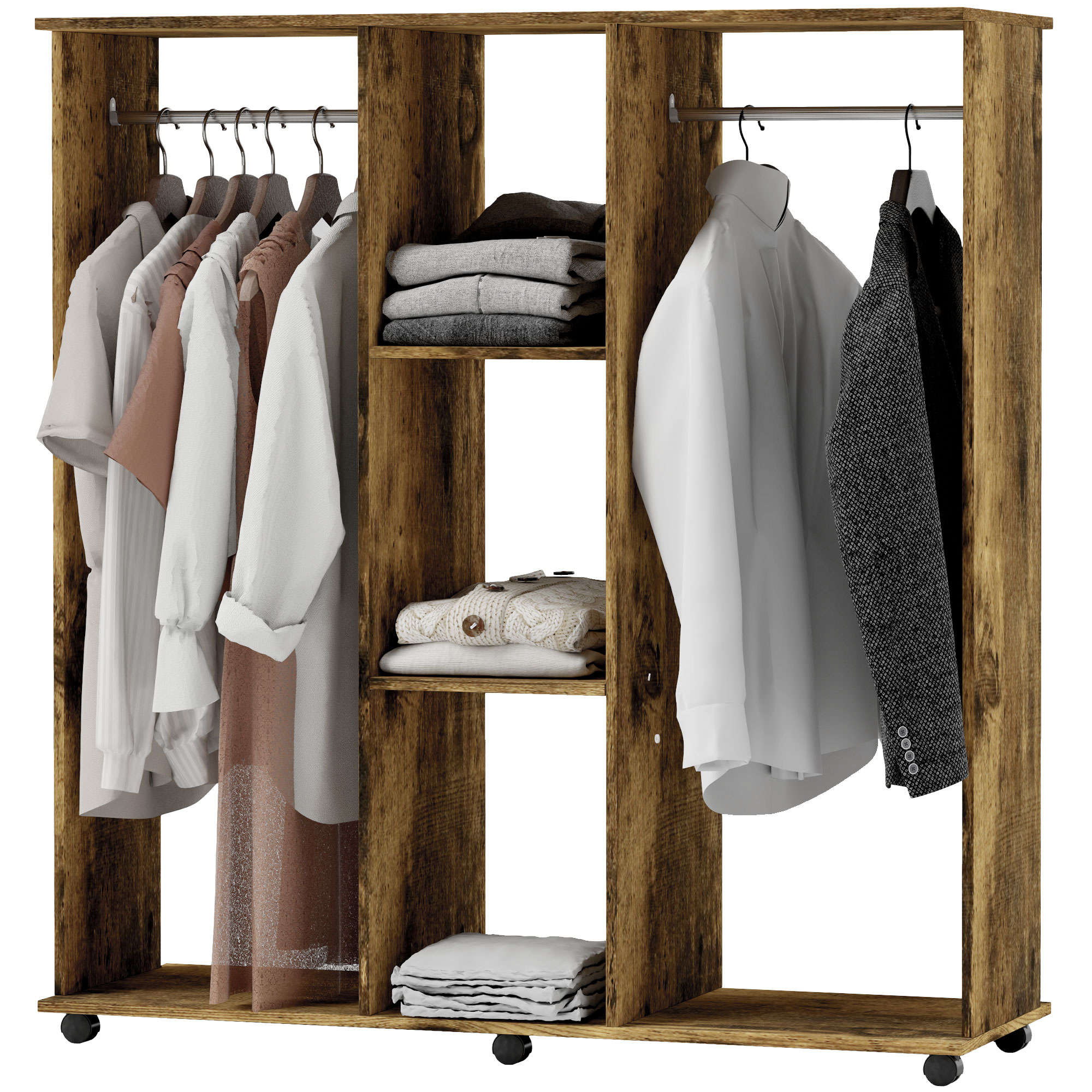 Armadio mobile Irovami con ruote legno marrone vista d'insieme